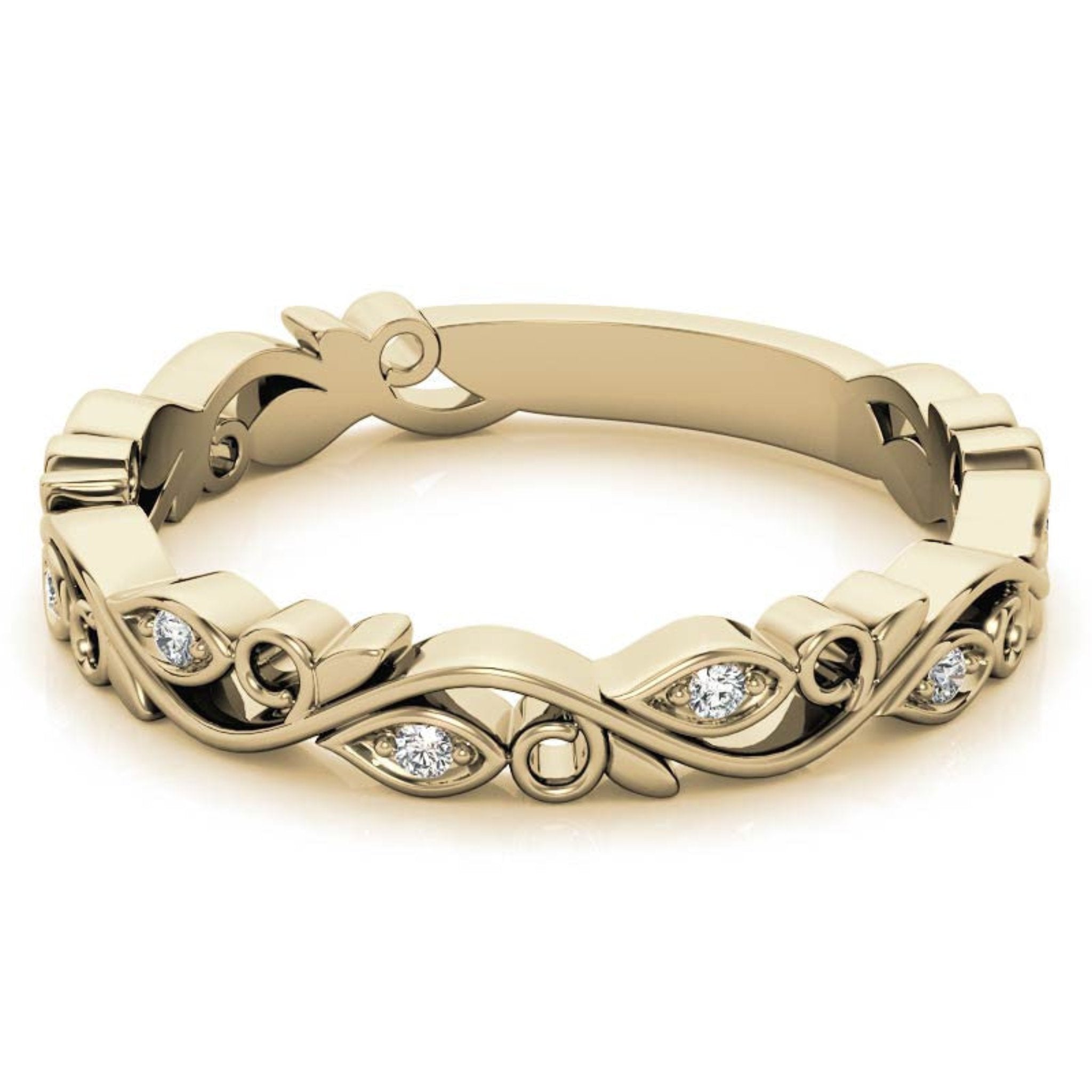 Yellow Gold Silver Stackable Pear-cut Adjustable Curved Leafy Luxe Motif Ring For Woman