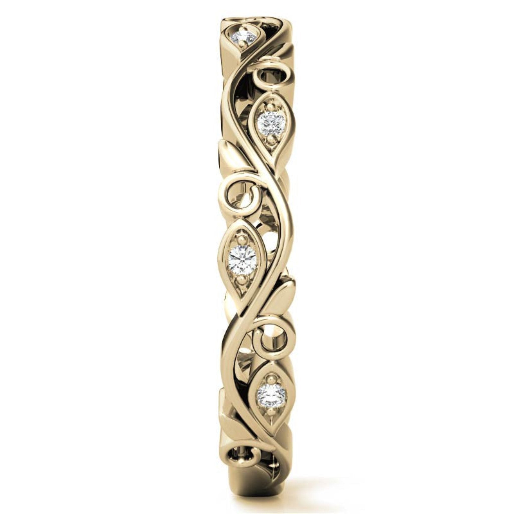 Yellow Gold Silver Stackable Pear-cut Adjustable Curved Leafy Luxe Motif Ring For Woman