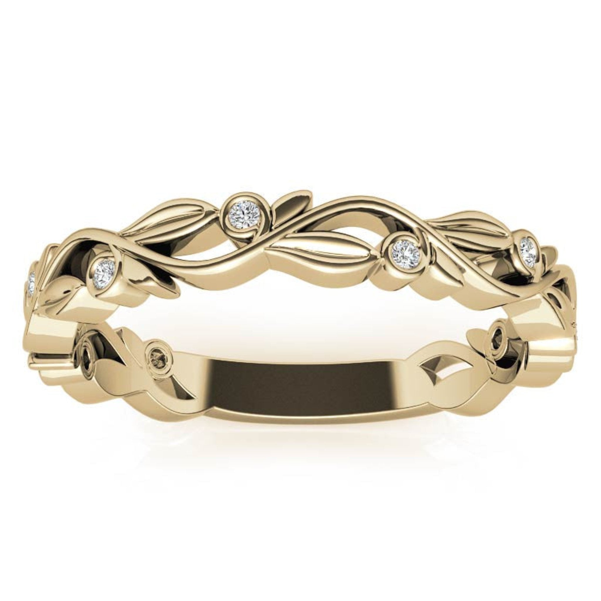 Yellow Gold Silver Nature-Inspired Eternity Adjustable Leaf Floral Motif Ring For Woman