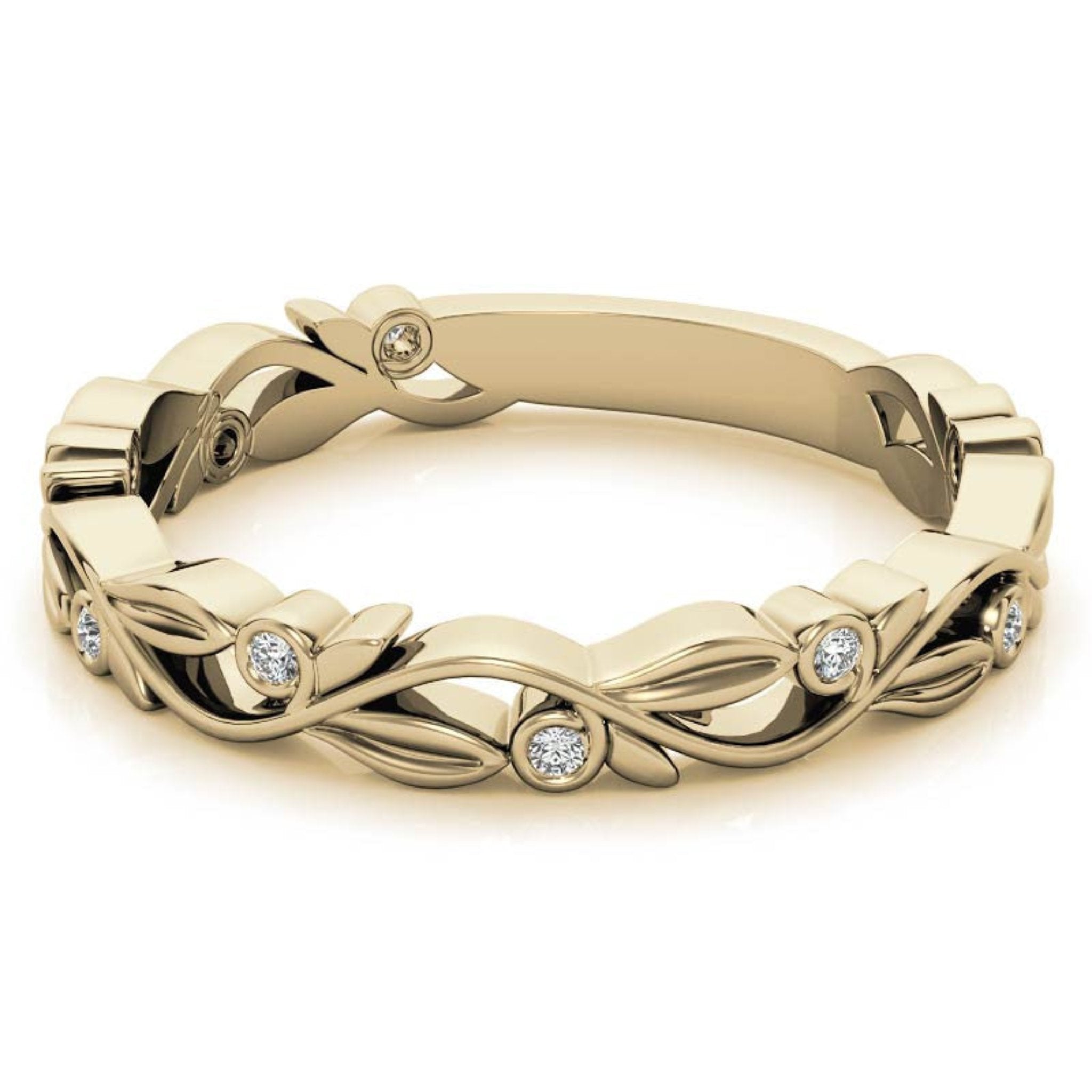 Yellow Gold Silver Nature-Inspired Eternity Adjustable Leaf Floral Motif Ring For Woman