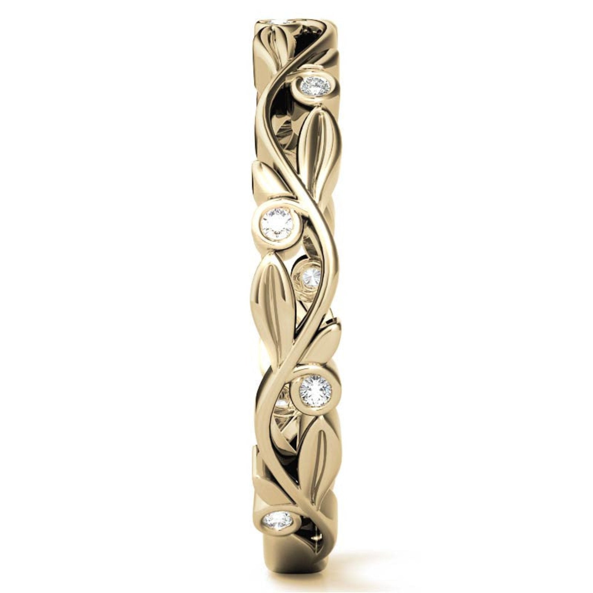 Yellow Gold Silver Nature-Inspired Eternity Adjustable Leaf Floral Motif Ring For Woman