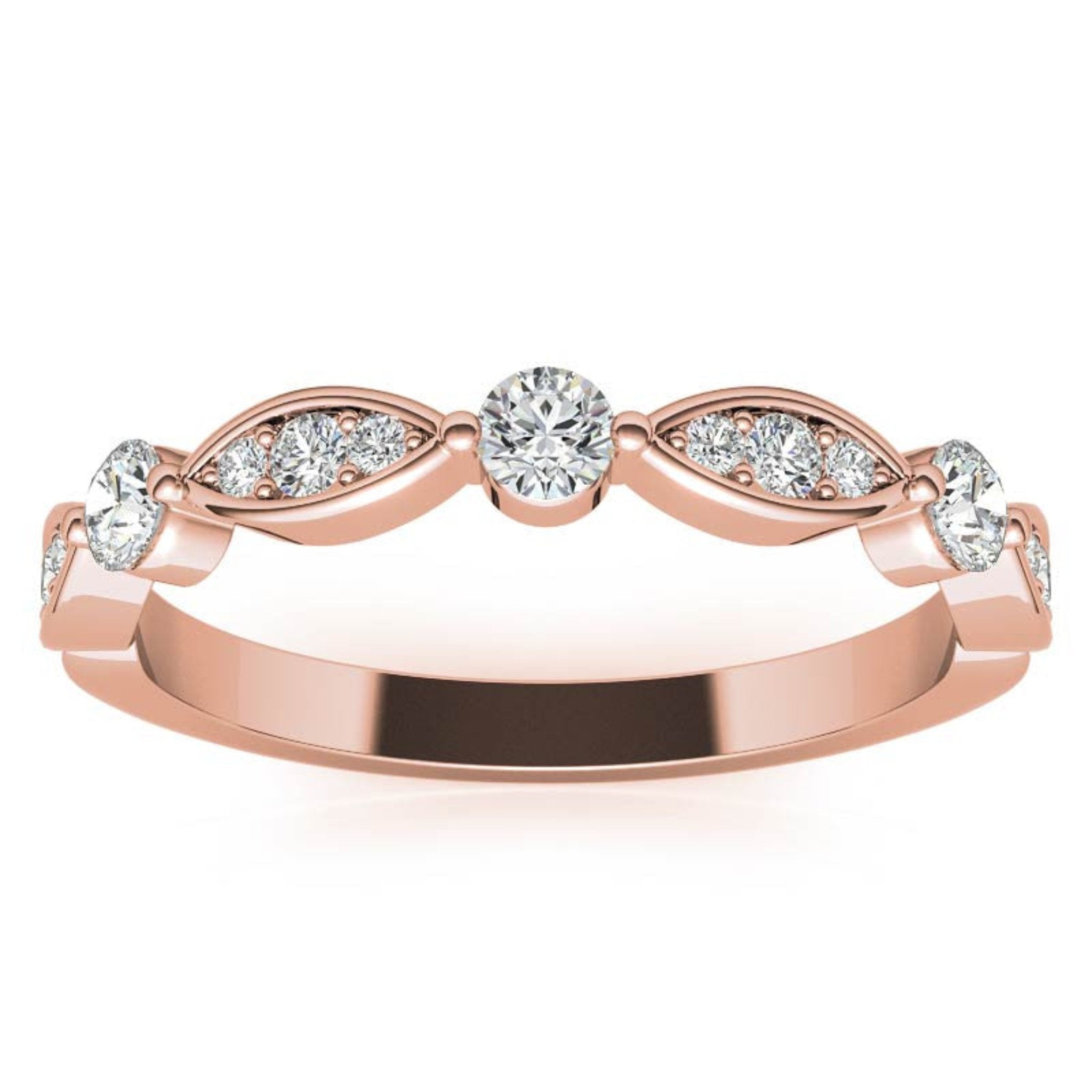 Rose Gold Silver Half Eternity Adjustable Round-Cut Marquise Ring For Woman