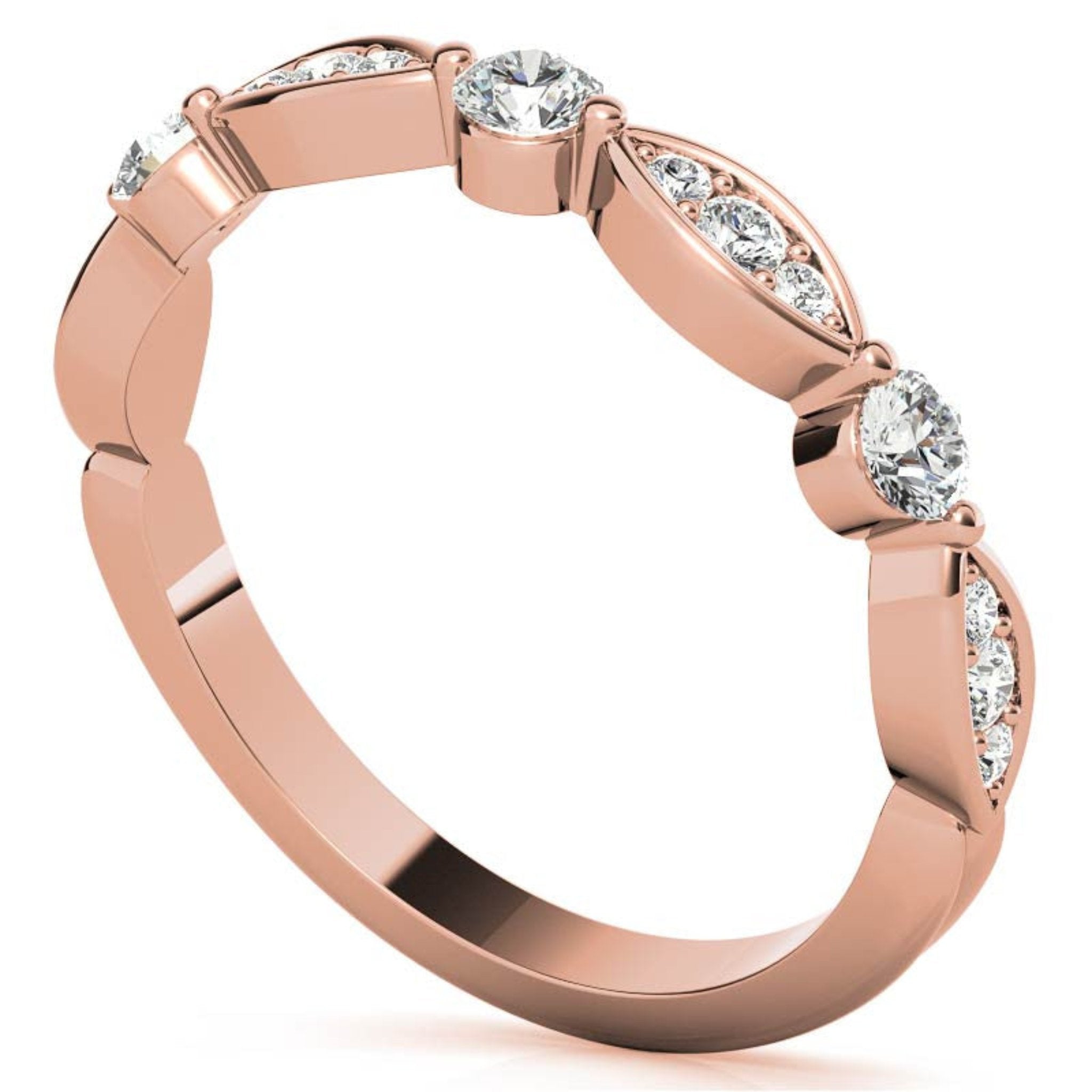 Rose Gold Silver Half Eternity Adjustable Round-Cut Marquise Ring For Woman