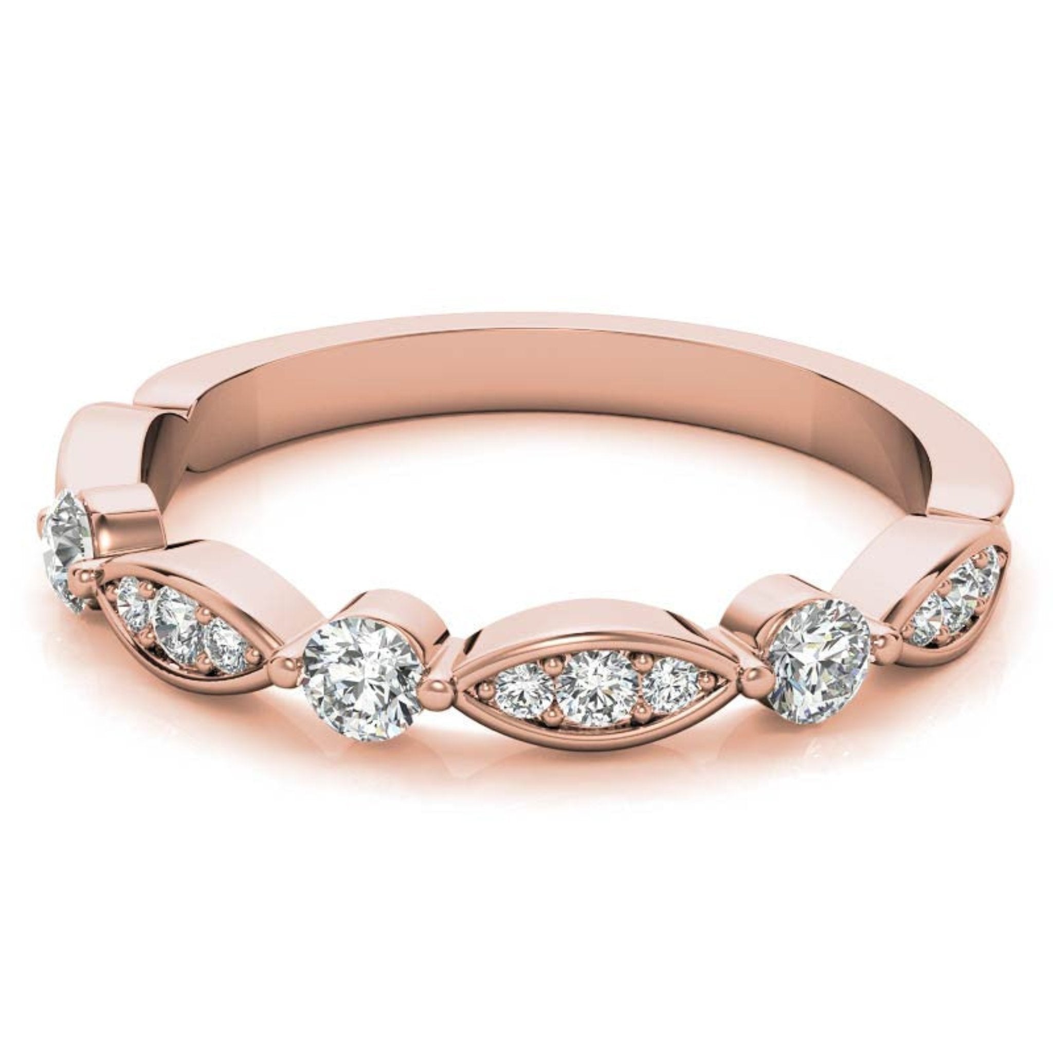 Rose Gold Silver Half Eternity Adjustable Round-Cut Marquise Ring For Woman
