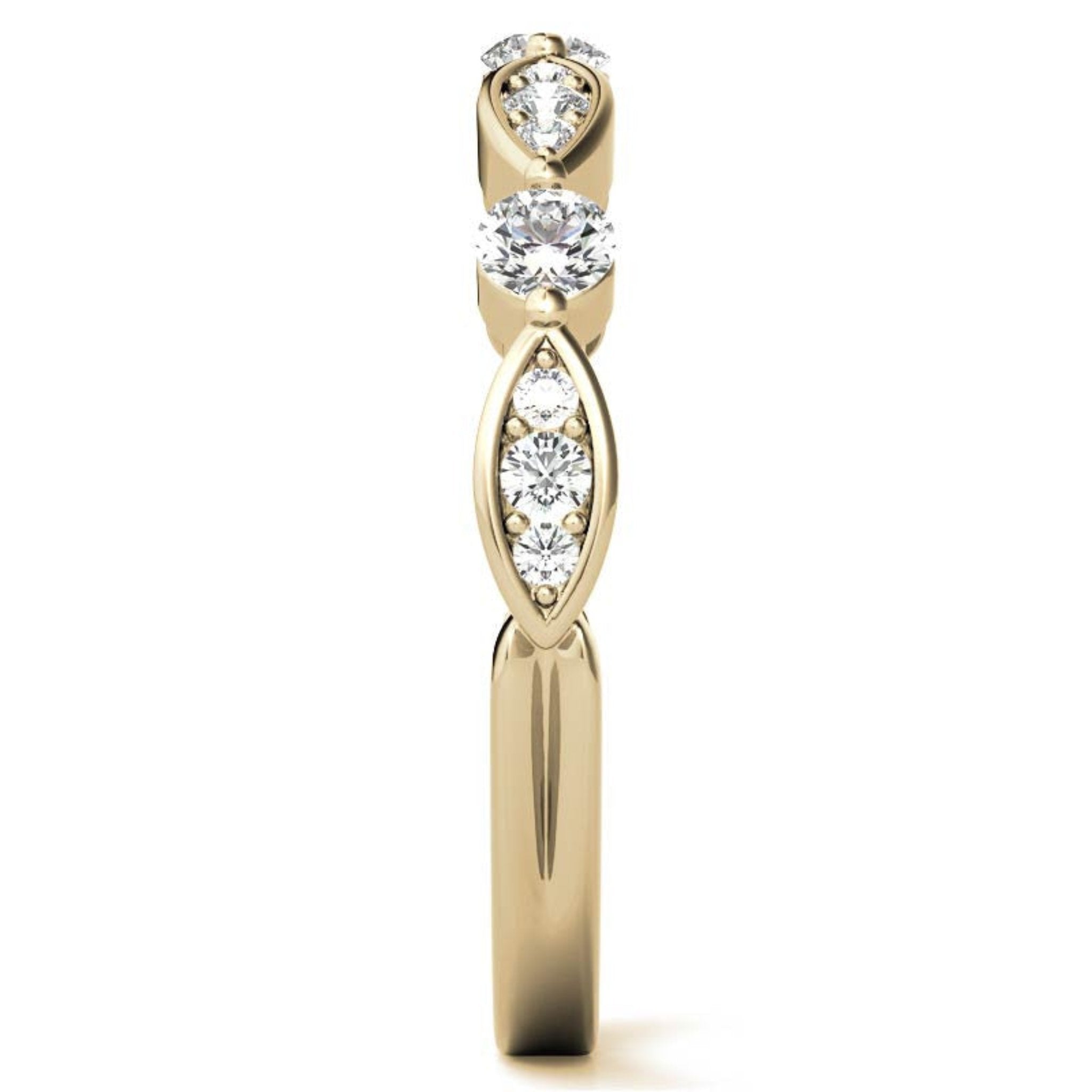 Yellow Gold Silver Glamour Half Eternity Adjustable Round-Cut Marquise Ring For Woman