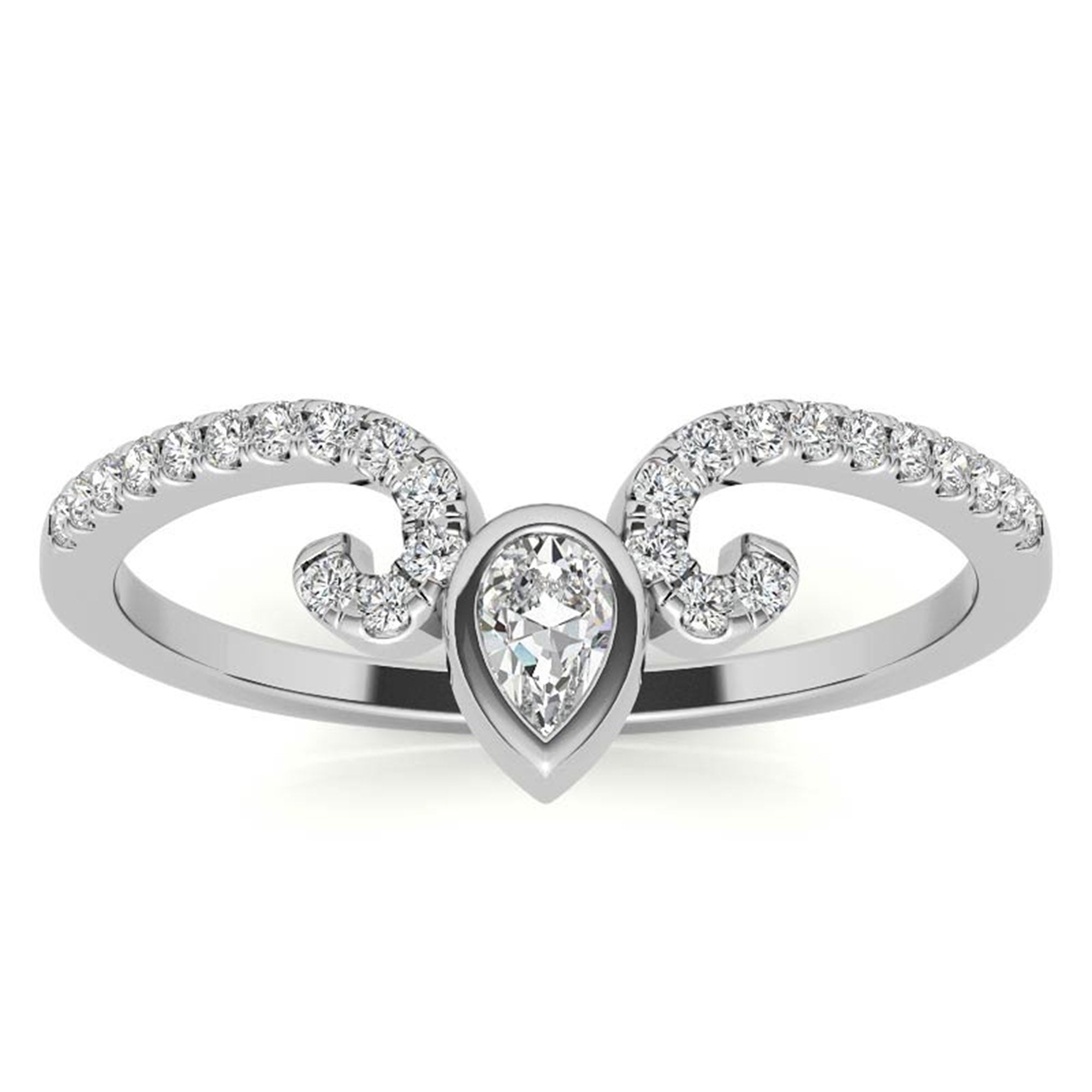 White Gold Silver Pear-Cut Adjustable Curved Chevron Scroll Ring For Woman