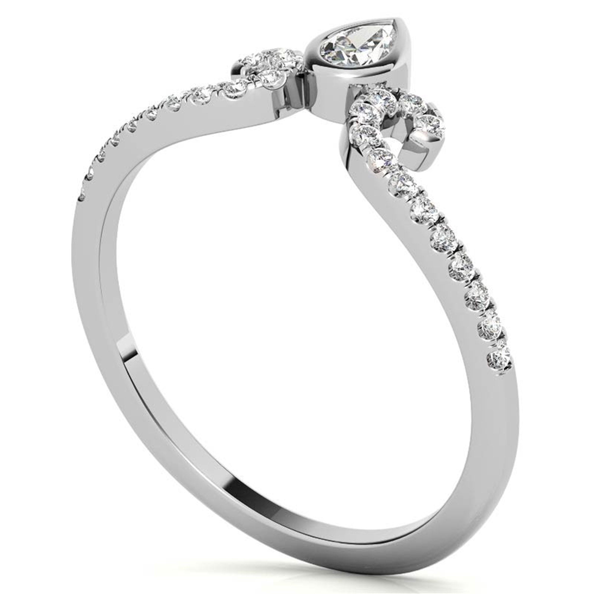 White Gold Silver Pear-Cut Adjustable Curved Chevron Scroll Ring For Woman