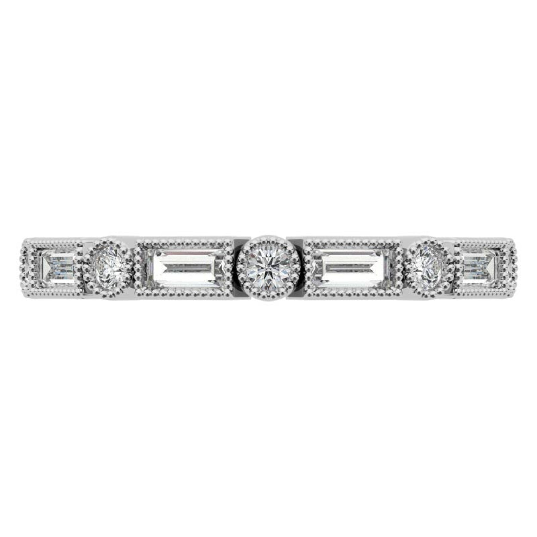 White Gold Silver Dual-Shaped Adjustable Baguette Milgrain Ring For Woman