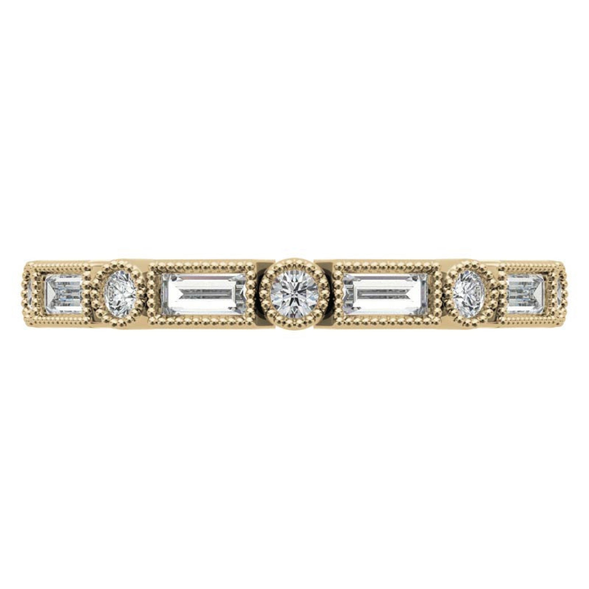 Yellow Gold Silver Dual-Shaped Adjustable Baguette Milgrain Ring For Woman