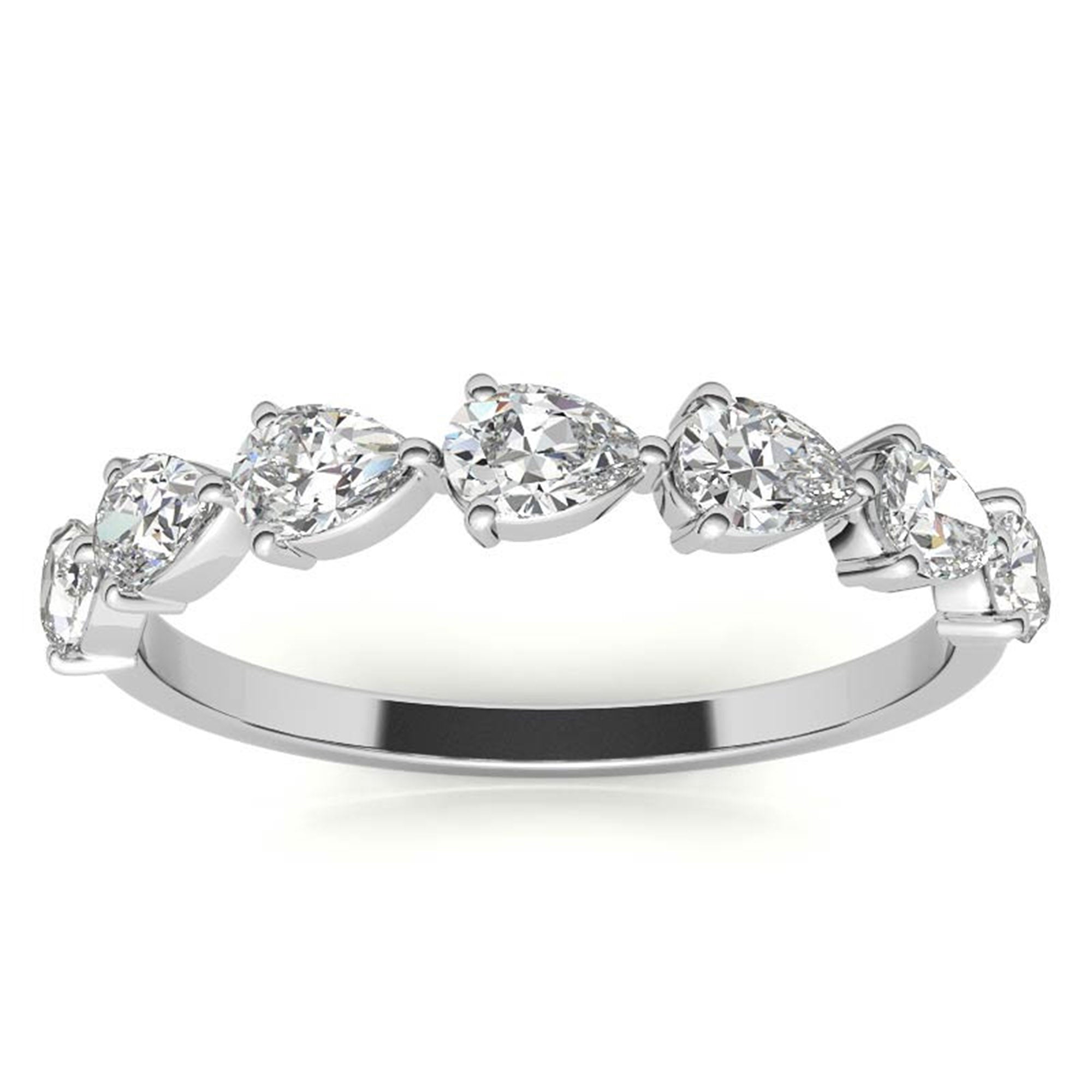 White Gold Silver Half Eternity Adjustable Pear-Cut Teardrop Ring For Woman