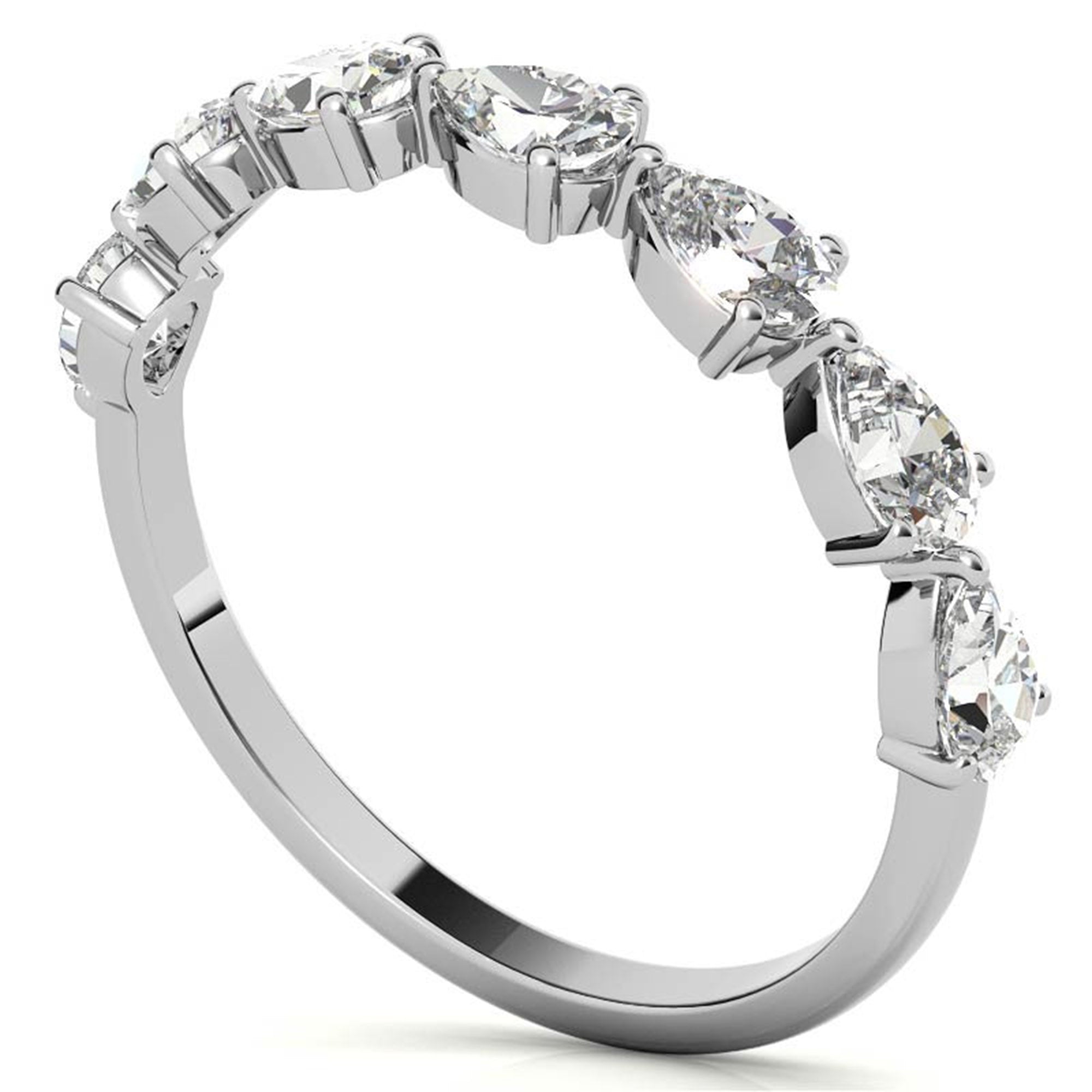White Gold Silver Half Eternity Adjustable Pear-Cut Teardrop Ring For Woman