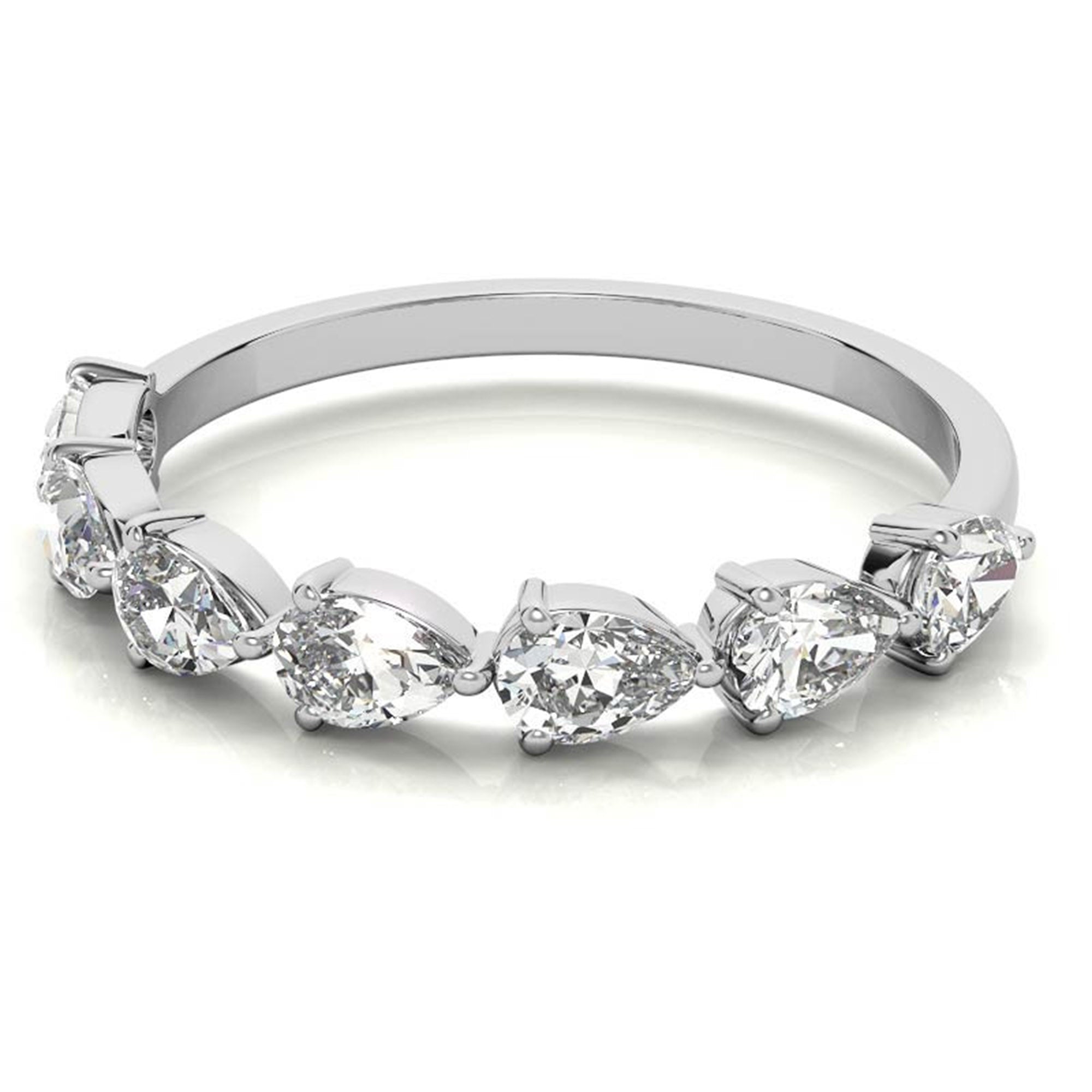 White Gold Silver Half Eternity Adjustable Pear-Cut Teardrop Ring For Woman