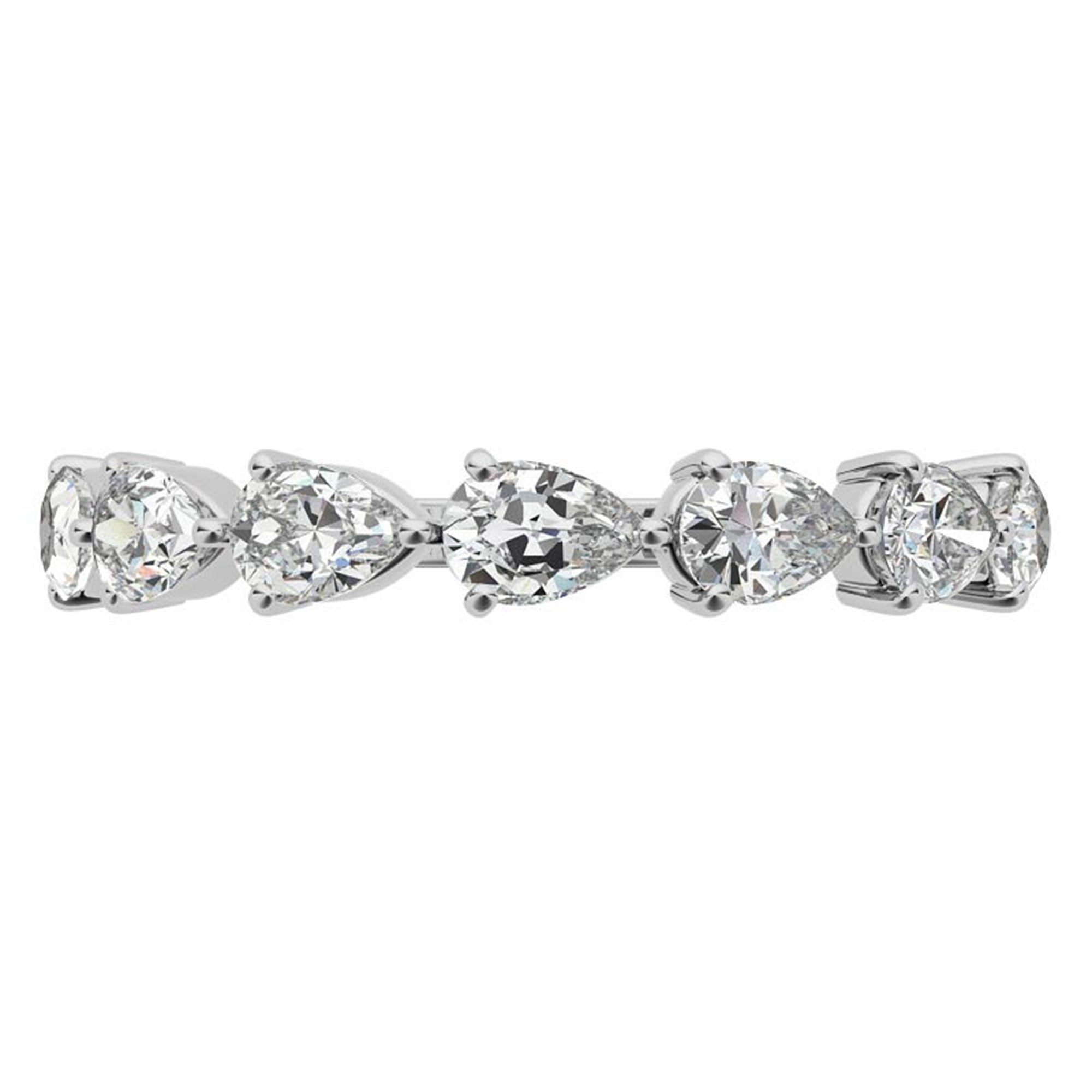 White Gold Silver Half Eternity Adjustable Pear-Cut Teardrop Ring For Woman