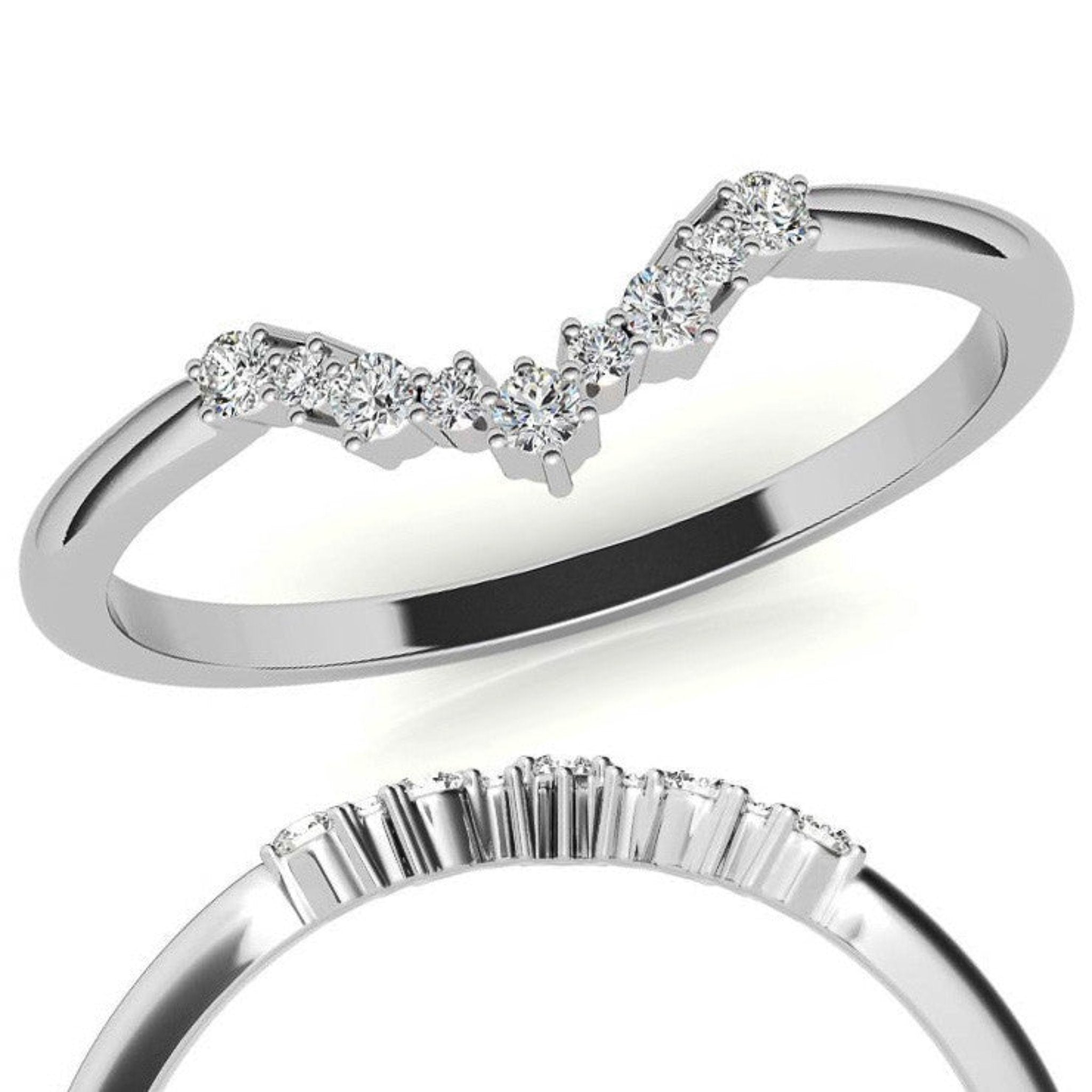 White Gold Silver Art Deco V-Shape Adjustable Tapered Ring For Woman