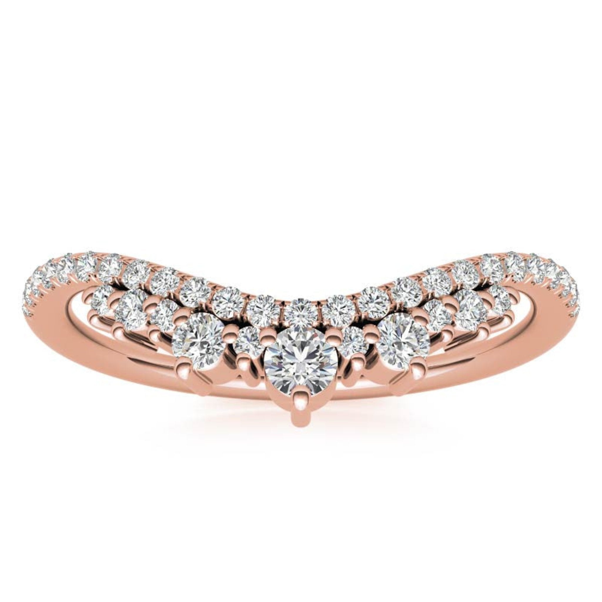 Rose Gold Silver Double Cluster Layered Adjustable Chevron Ring For Woman