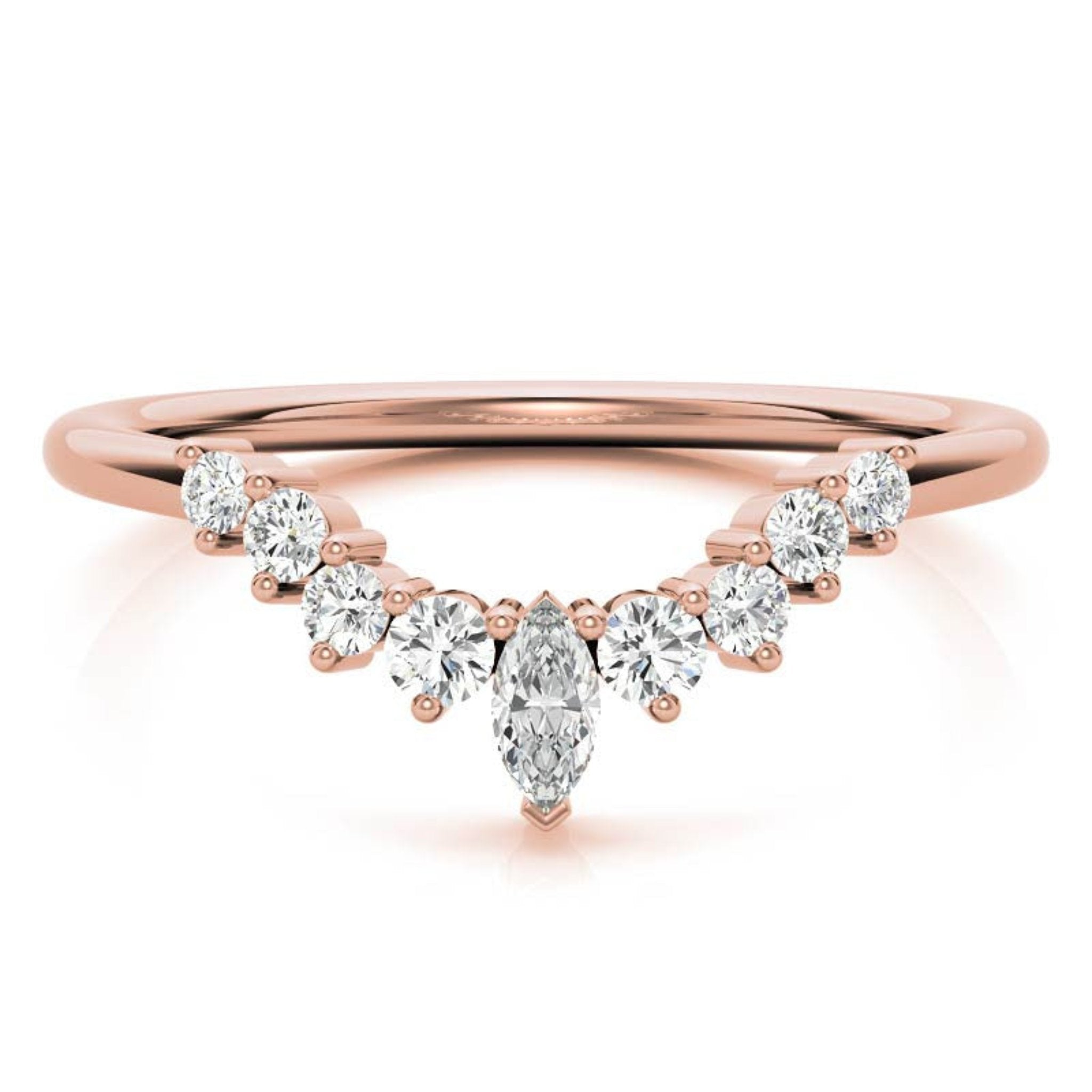 Rose Gold Silver Stacking Adjustable Marquise Wishbone V-Contour Ring for Women