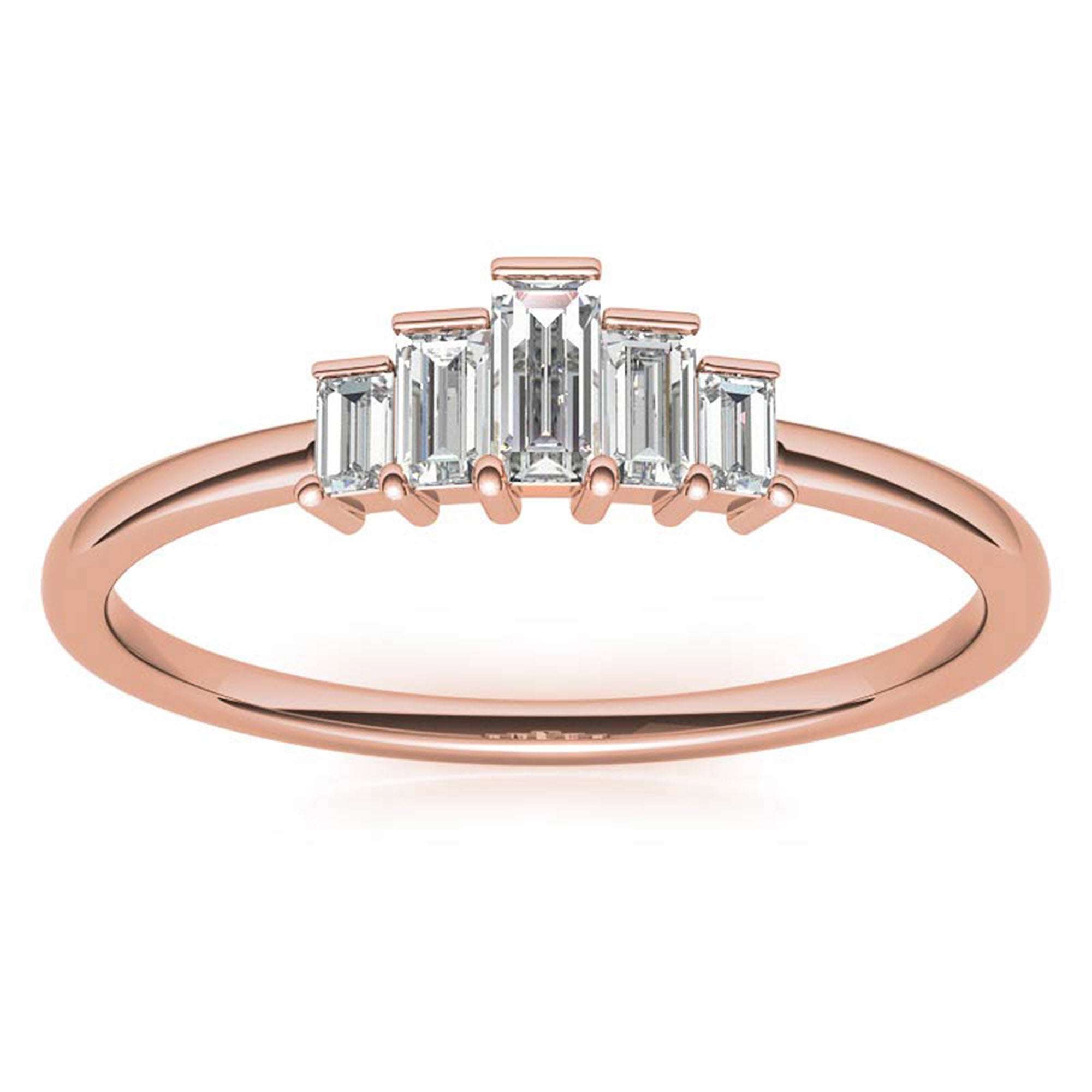 Adjustable Sterling Silver Unique Rose Gold Geometric Baguette-Cut Diamond Ring For Women
