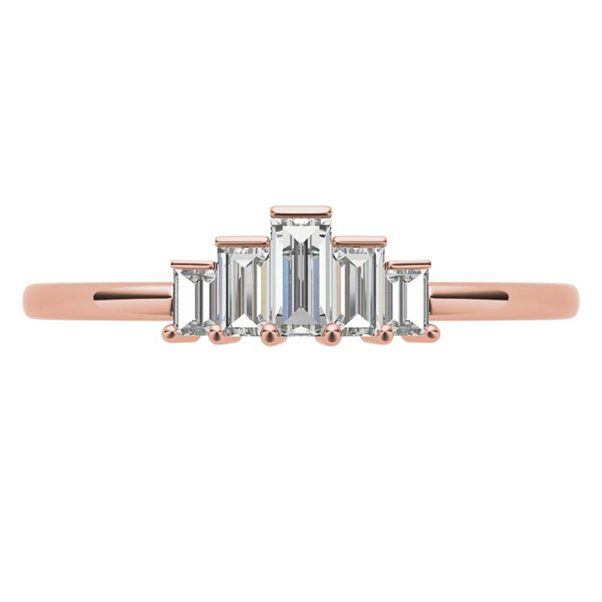 Adjustable Sterling Silver Unique Rose Gold Geometric Baguette-Cut Diamond Ring For Women