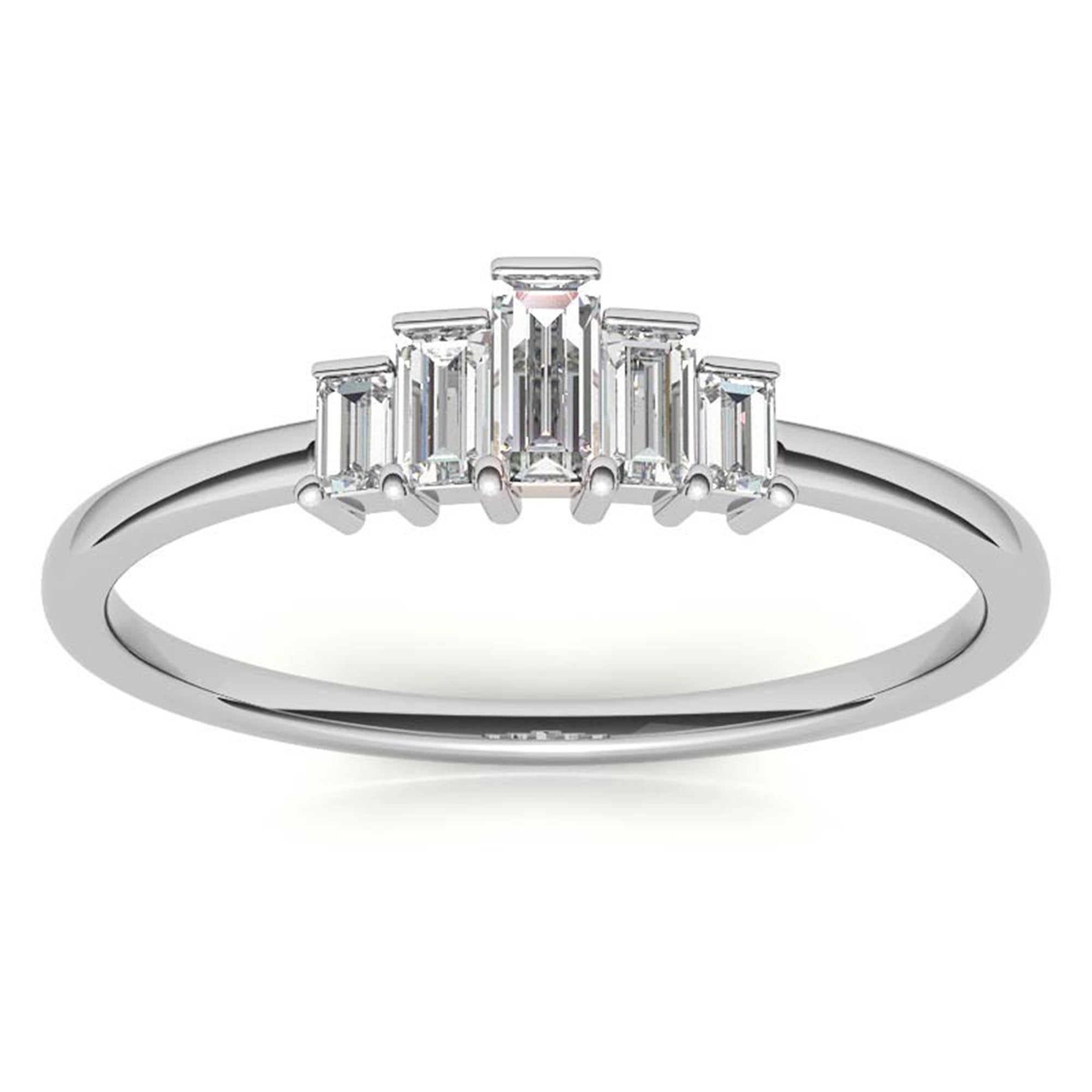 Adjustable Sterling Silver Unique White Gold Geometric Baguette-Cut Diamond Ring For Women
