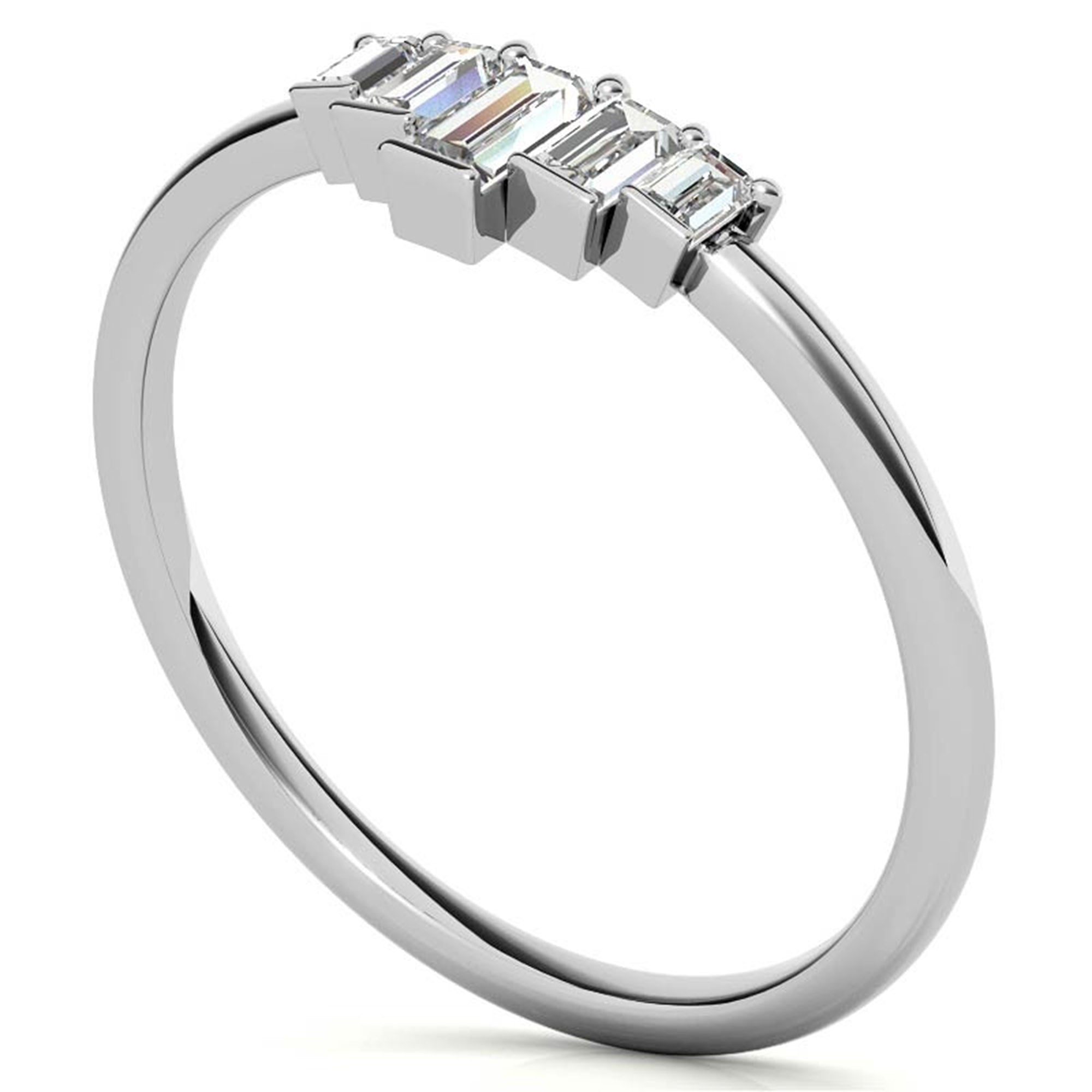 Adjustable Sterling Silver Unique White Gold Geometric Baguette-Cut Diamond Ring For Women