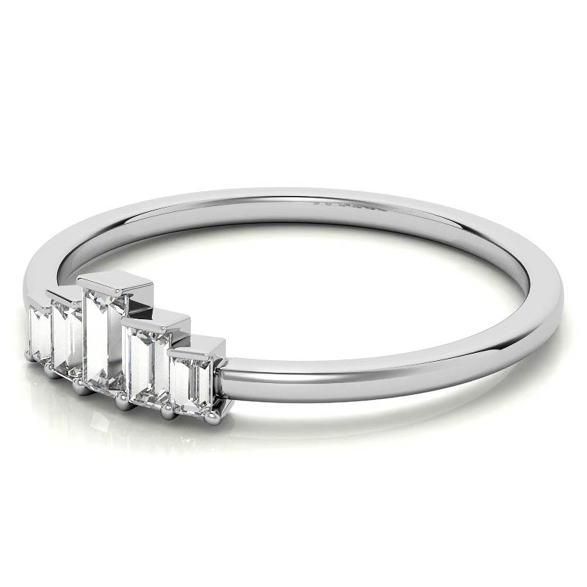 Adjustable Sterling Silver Unique White Gold Geometric Baguette-Cut Diamond Ring For Women