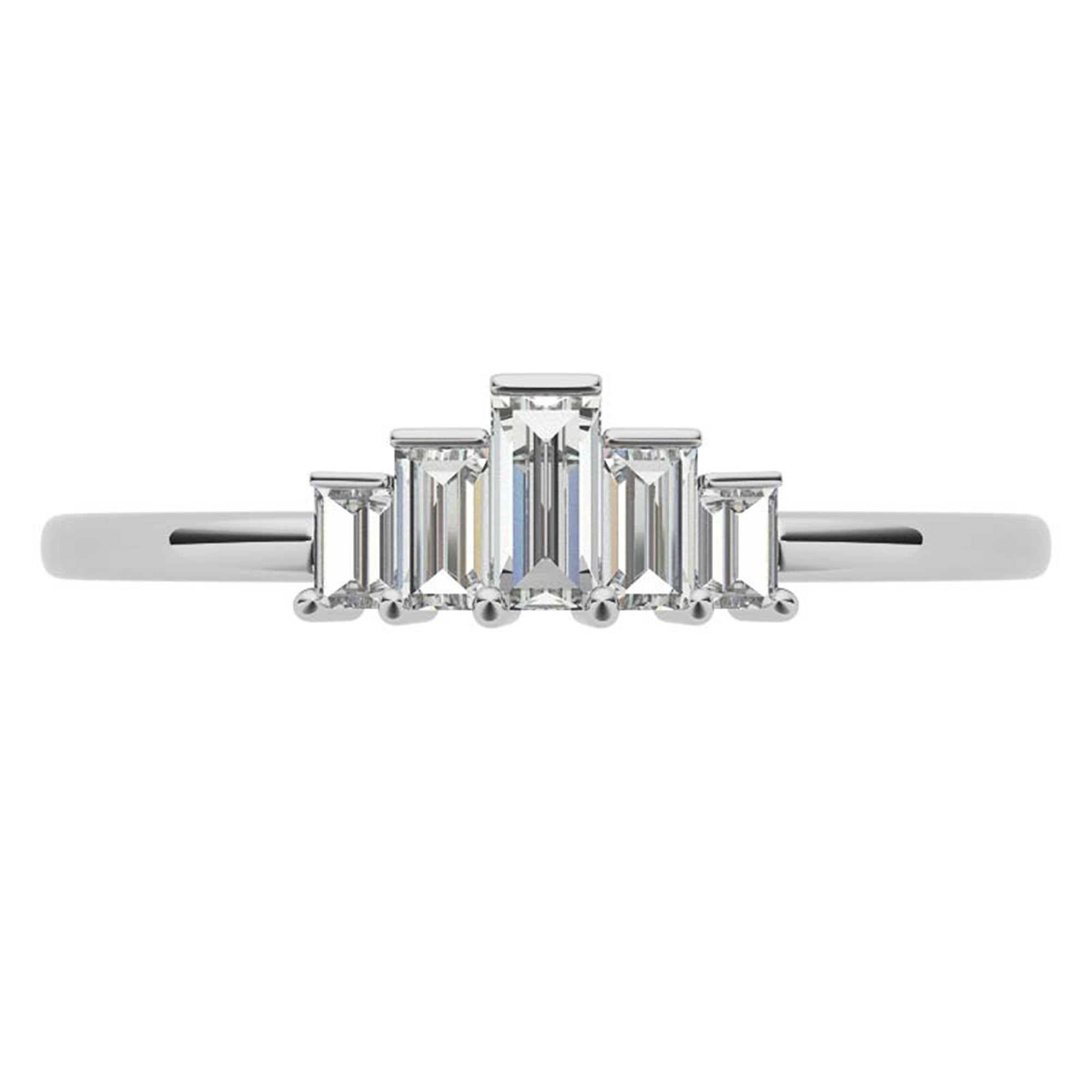 Adjustable Sterling Silver Unique White Gold Geometric Baguette-Cut Diamond Ring For Women