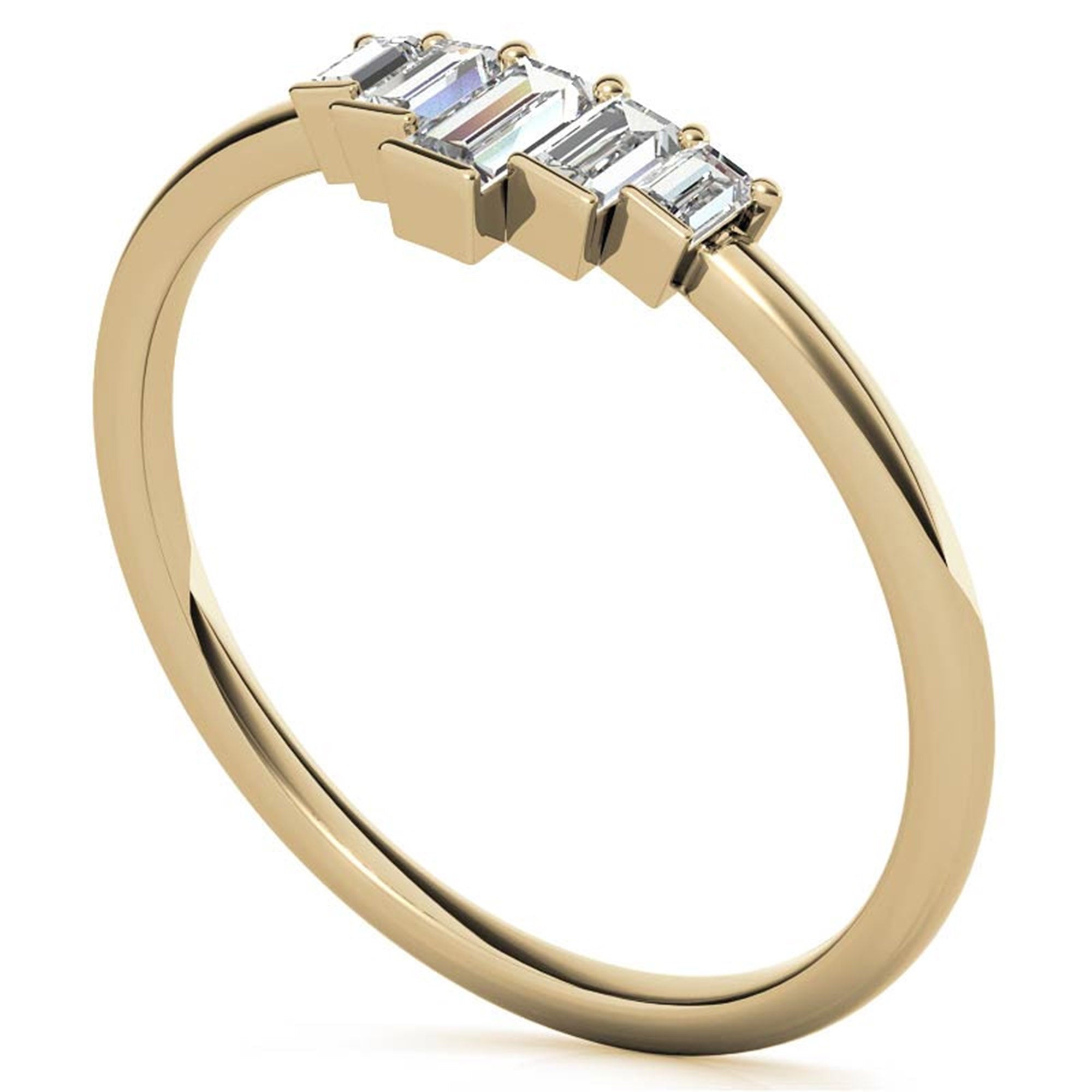 Adjustable Sterling Silver Unique Yellow Gold Geometric Baguette-Cut Diamond Ring For Women
