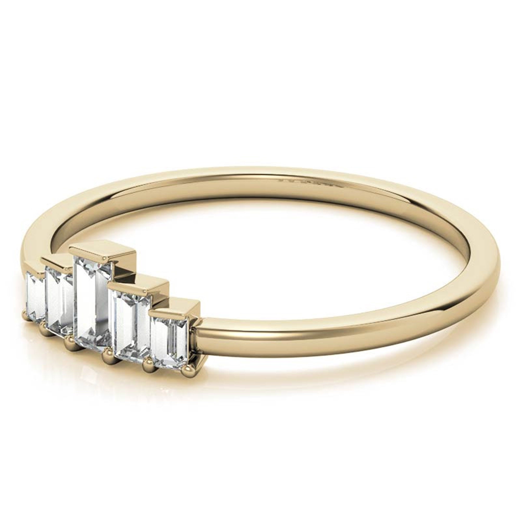 Adjustable Sterling Silver Unique Yellow Gold Geometric Baguette-Cut Diamond Ring For Women