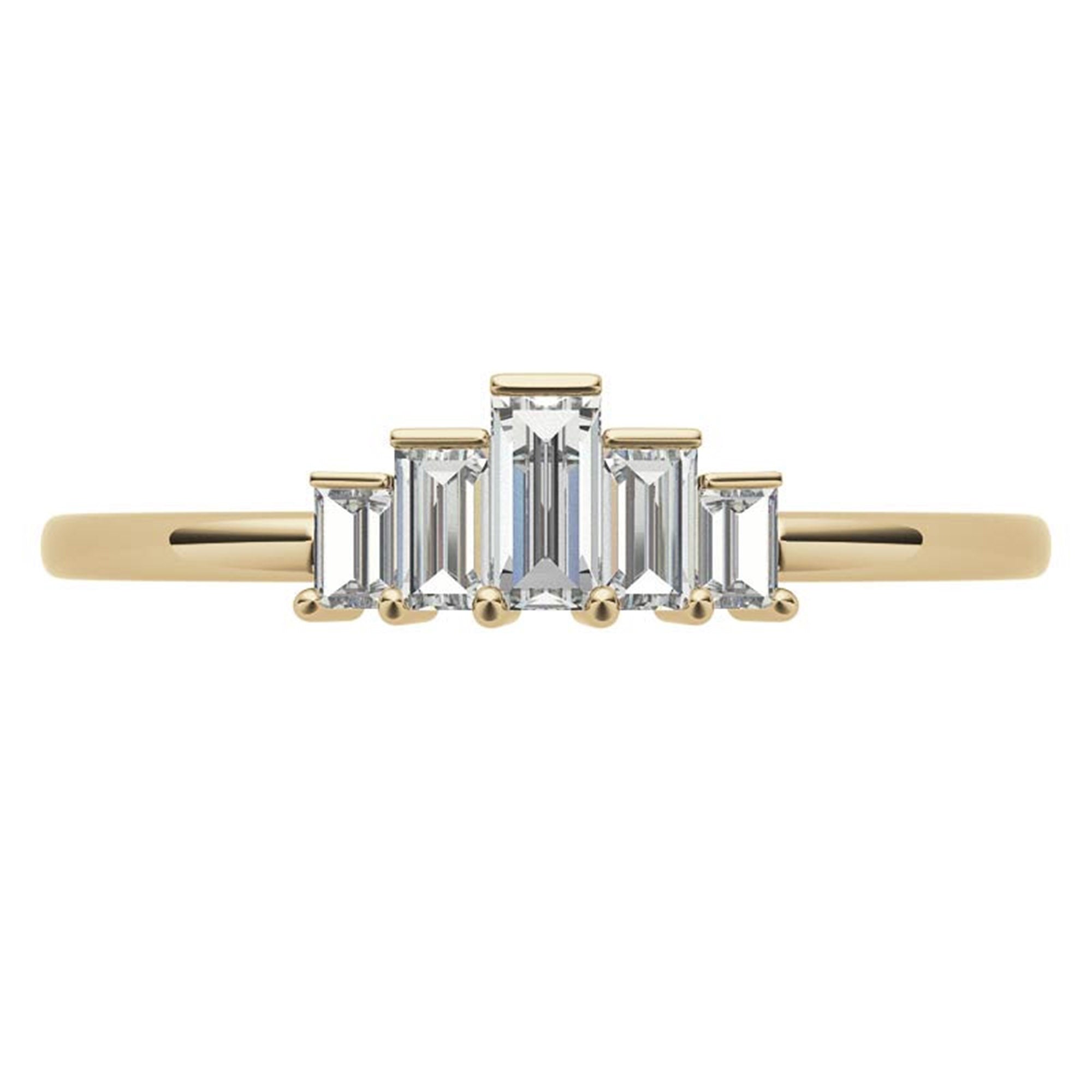 Adjustable Sterling Silver Unique Yellow Gold Geometric Baguette-Cut Diamond Ring For Women