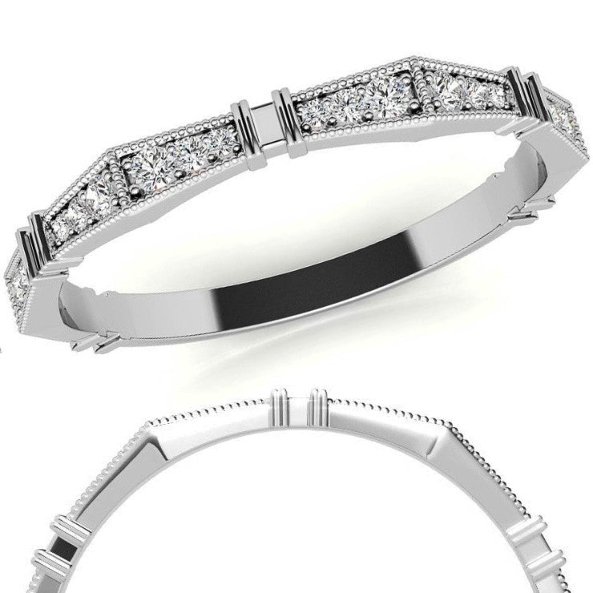 White Gold Silver Milgrain Adjustable Angular Ring For Woman