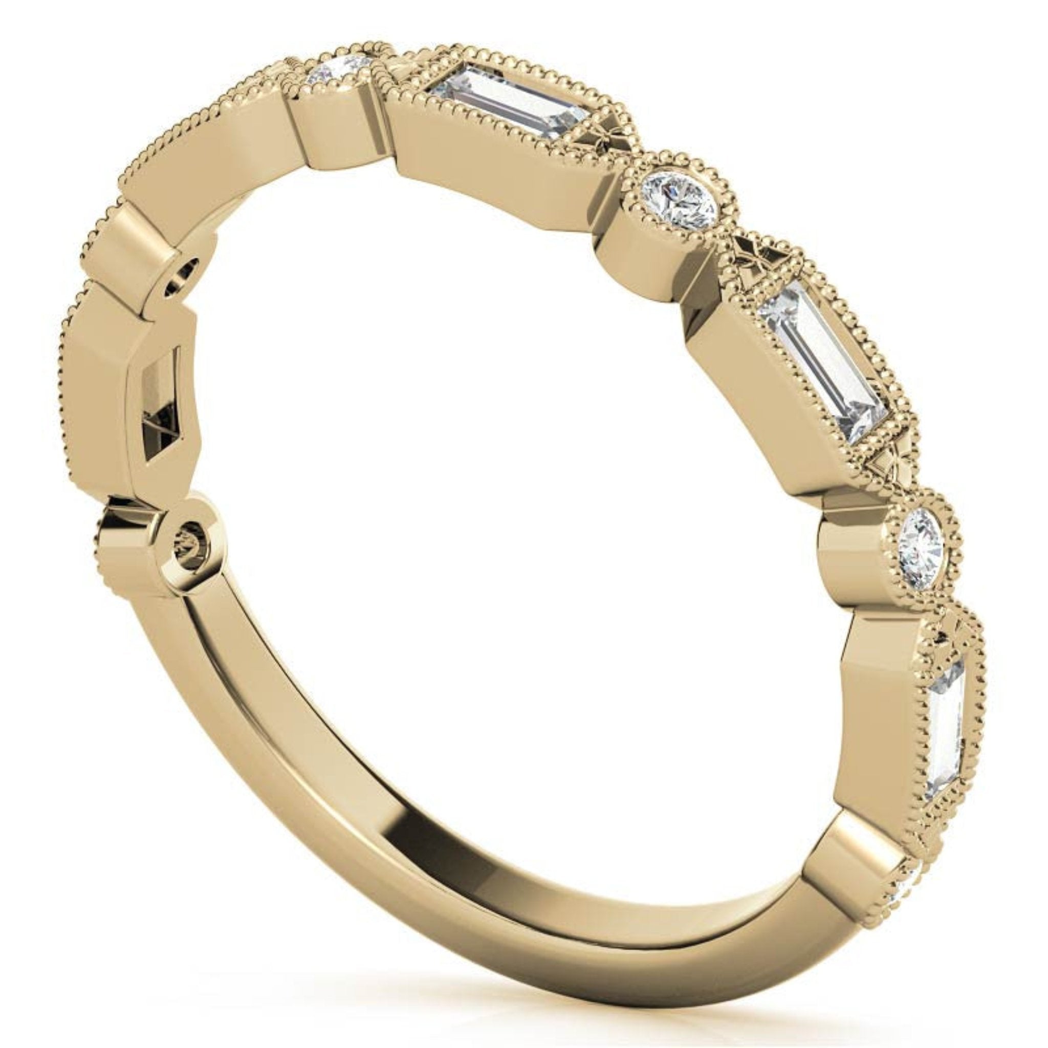 Yellow Gold Silver Vintage-Inspired Adjustable Milgrain Art Deco Ring For Woman