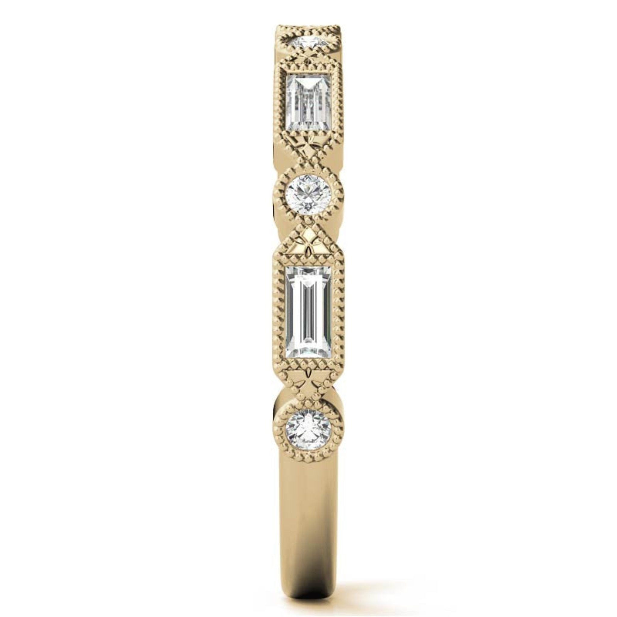 Yellow Gold Silver Vintage-Inspired Adjustable Milgrain Art Deco Ring For Woman