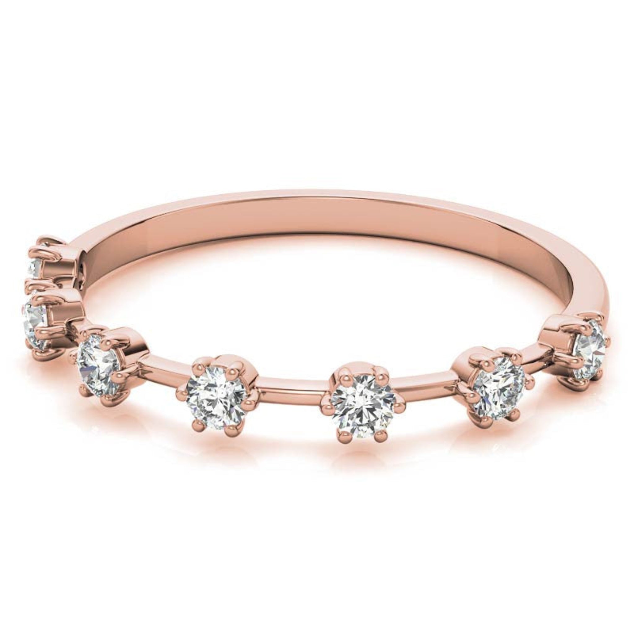 Adjustable Sterling Silver Elegant Rose Gold Distance Round Diamond Ring For Women