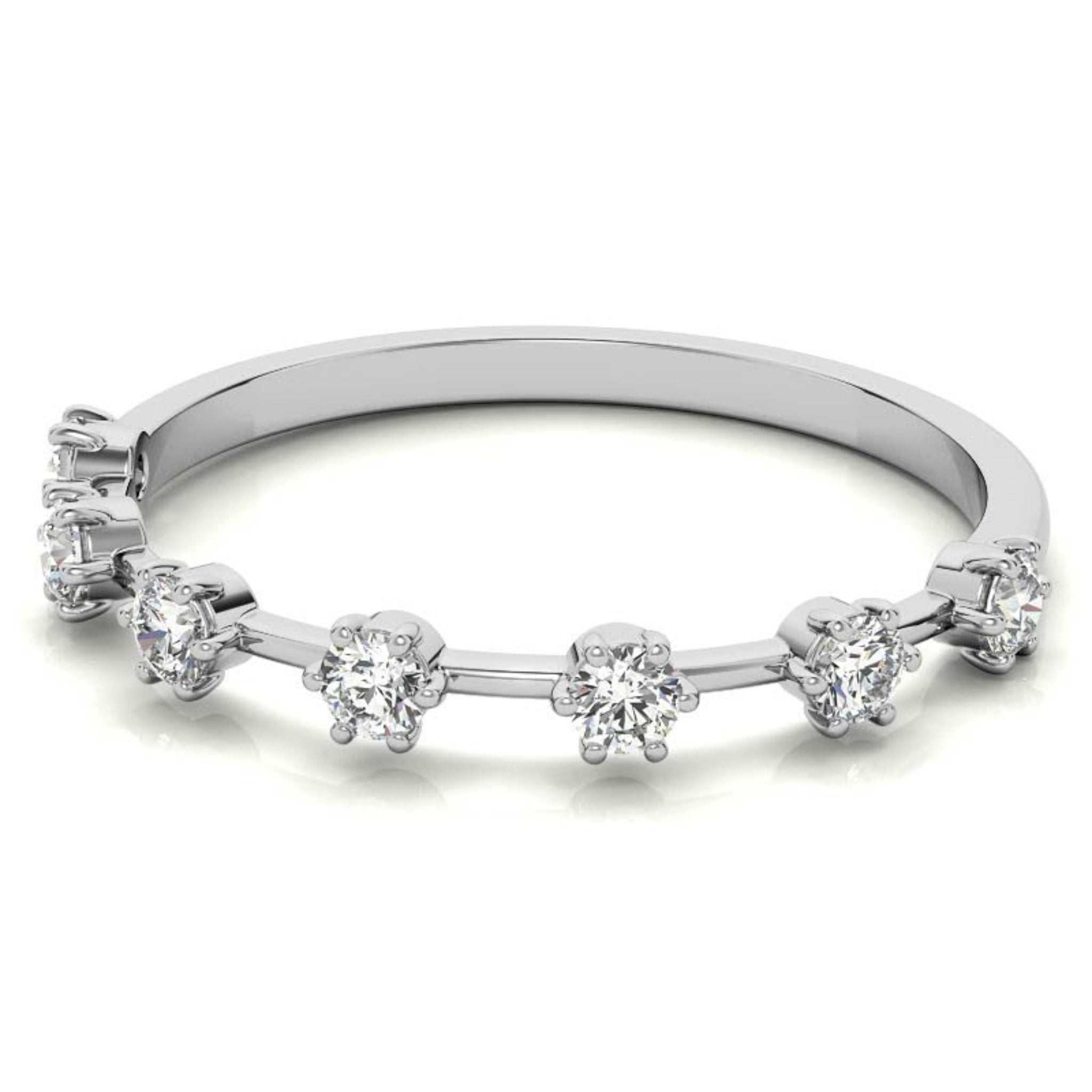 Adjustable Sterling Silver Elegant White Gold Distance Round Diamond Ring For Women