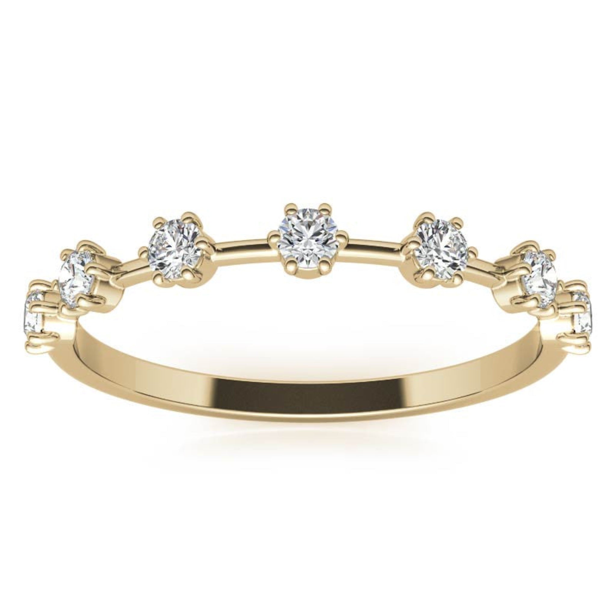 Adjustable Sterling Silver Elegant Yellow Gold Distance Round Diamond Ring For Women