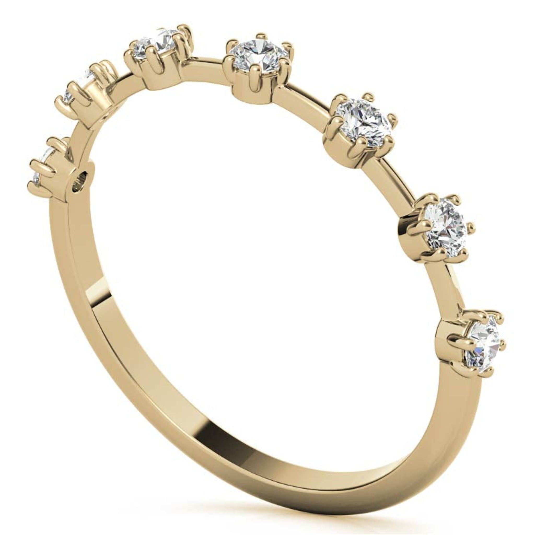 Adjustable Sterling Silver Elegant Yellow Gold Distance Round Diamond Ring For Women