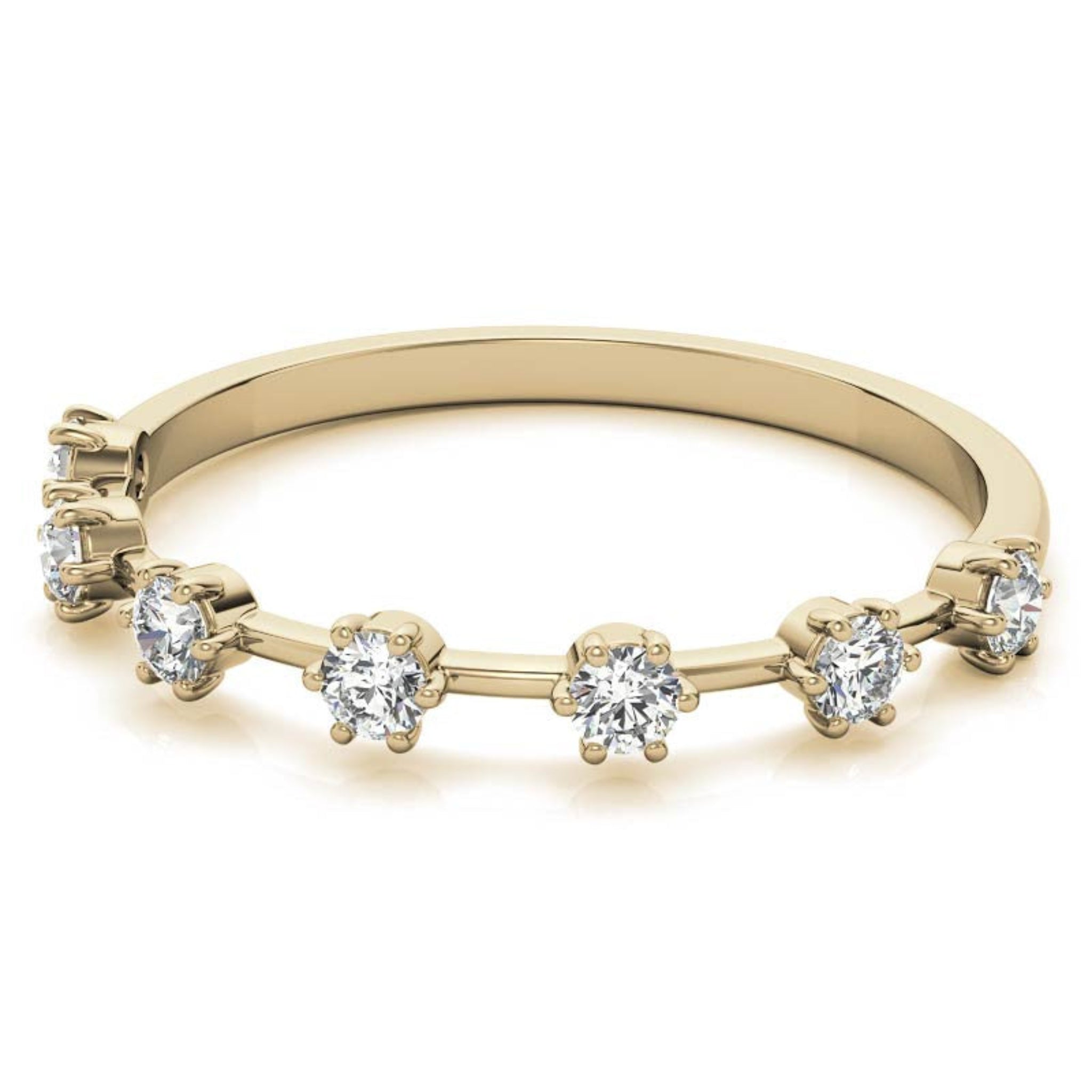 Adjustable Sterling Silver Elegant Yellow Gold Distance Round Diamond Ring For Women