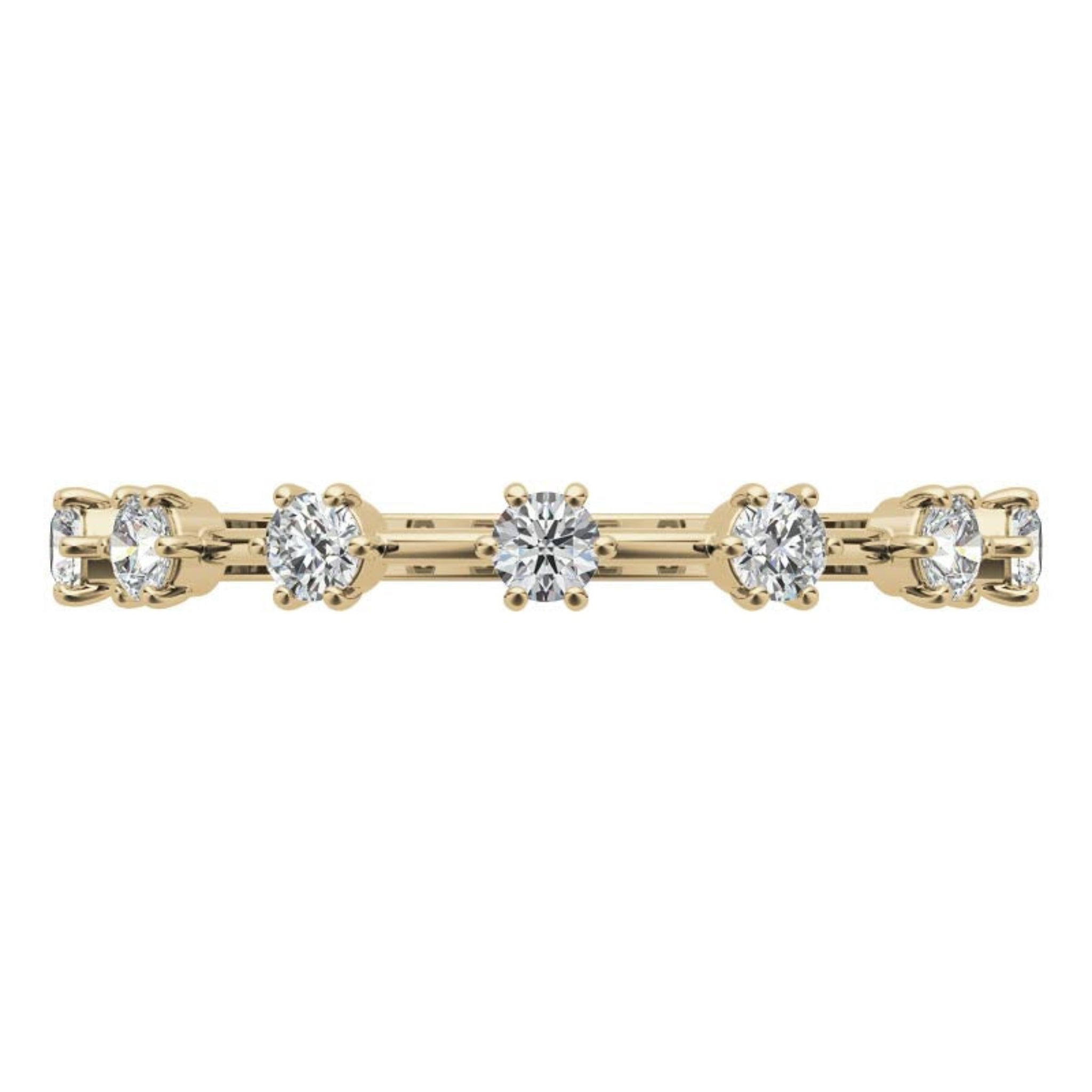 Adjustable Sterling Silver Elegant Yellow Gold Distance Round Diamond Ring For Women