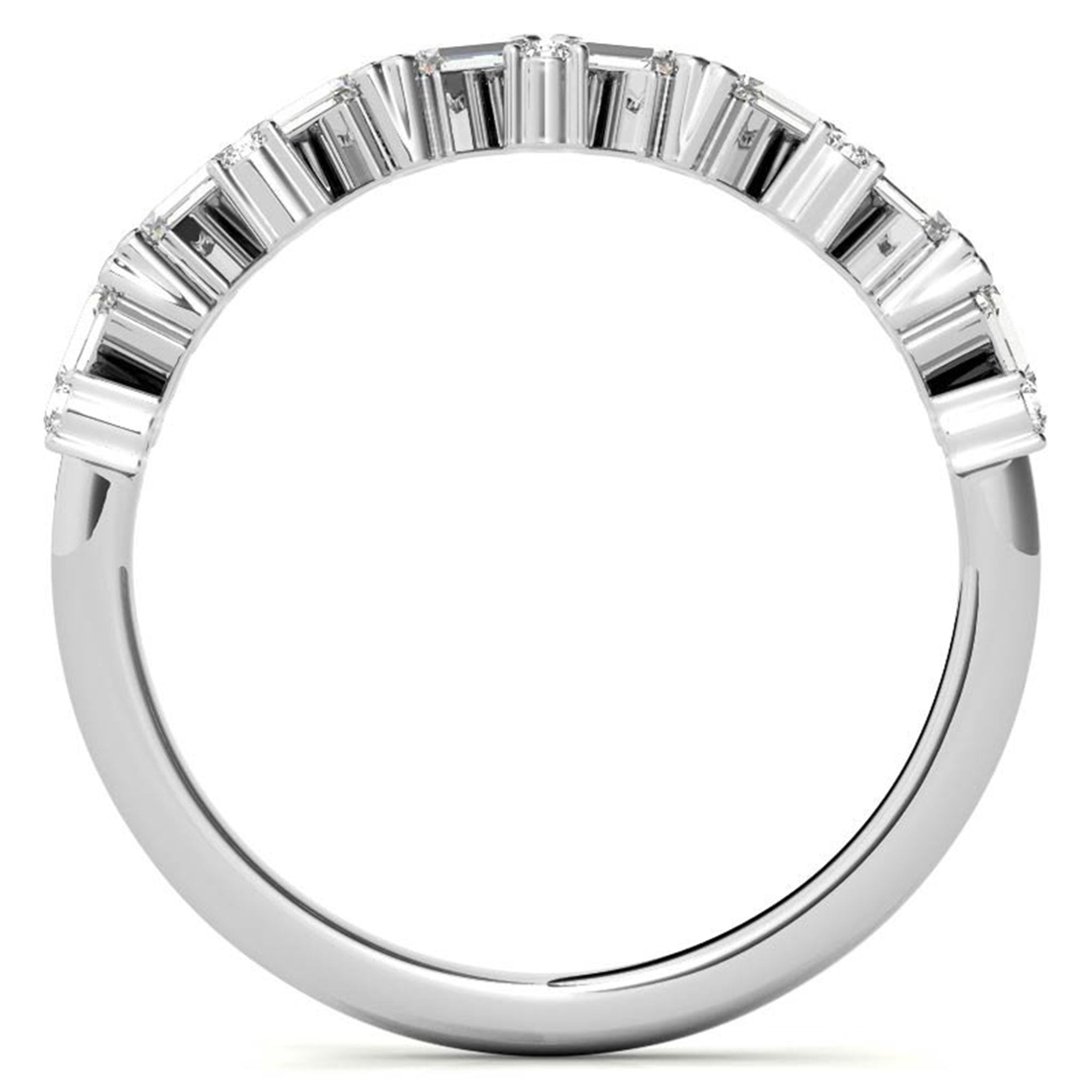 Zigzag Baguette and Round-Cut Diamond White Gold Adjustable Sterling Silver Radiant Ring For Women