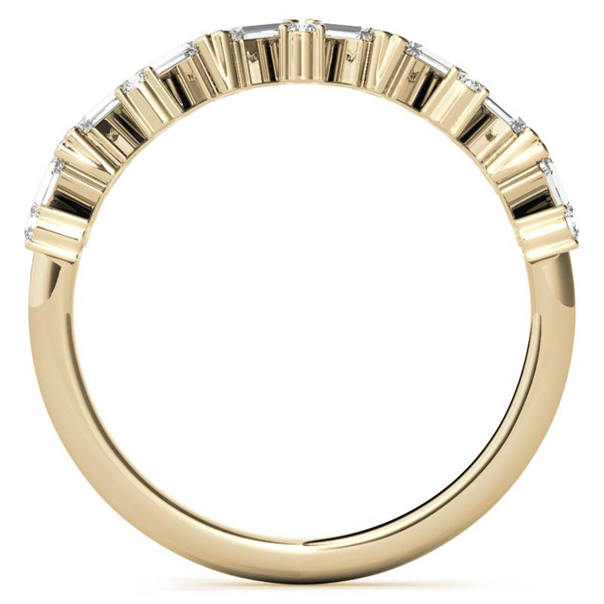 Zigzag Baguette and Round-Cut Diamond Yellow Gold Adjustable Sterling Silver Radiant Ring For Women