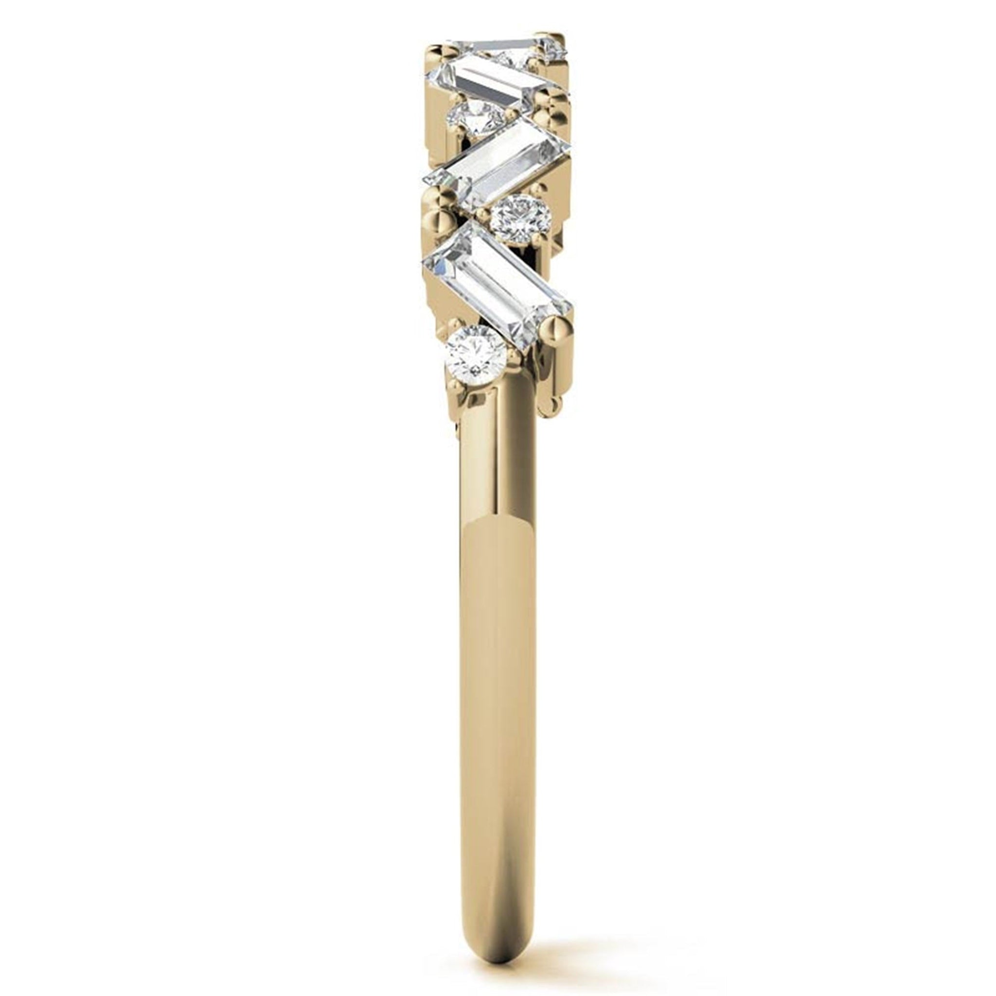 Zigzag Baguette and Round-Cut Diamond Yellow Gold Adjustable Sterling Silver Radiant Ring For Women