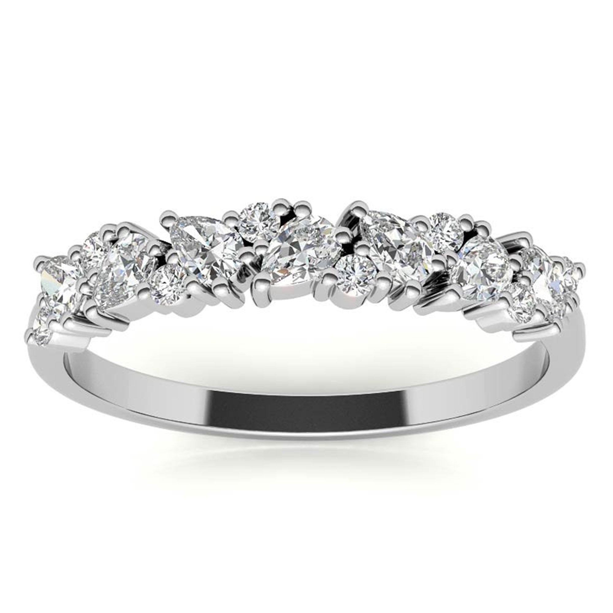 Sterling Silver Classic Adjustable Pear And Round Cut White Gold Eternity Ring For Women