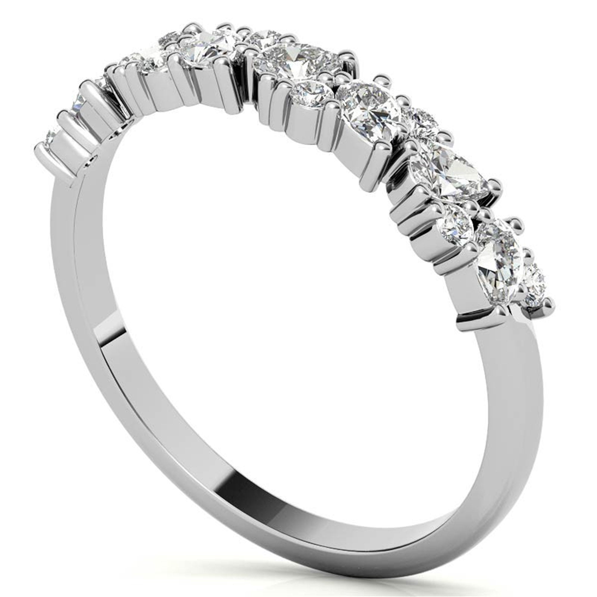 Sterling Silver Classic Adjustable Pear And Round Cut White Gold Eternity Ring For Women