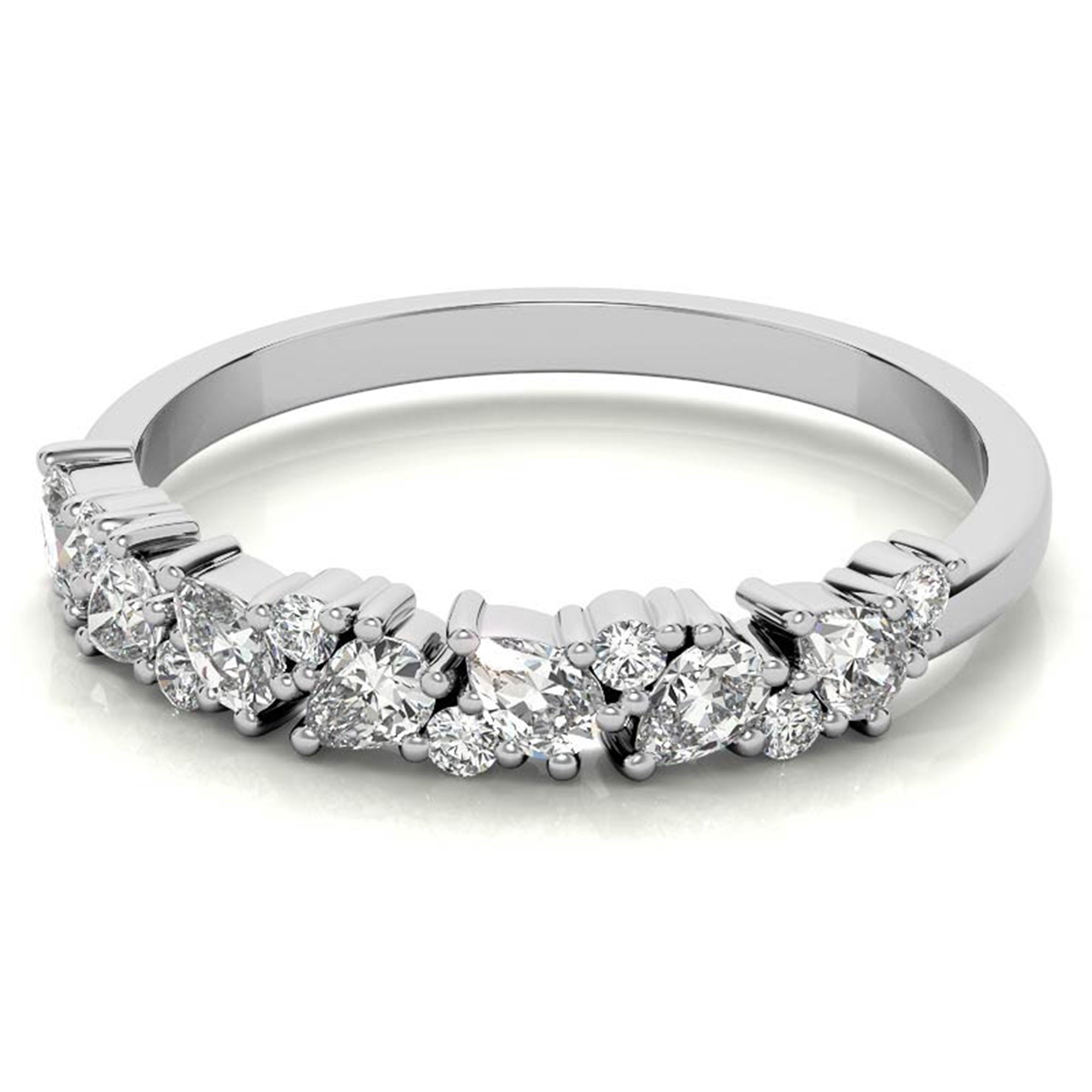 Sterling Silver Classic Adjustable Pear And Round Cut White Gold Eternity Ring For Women