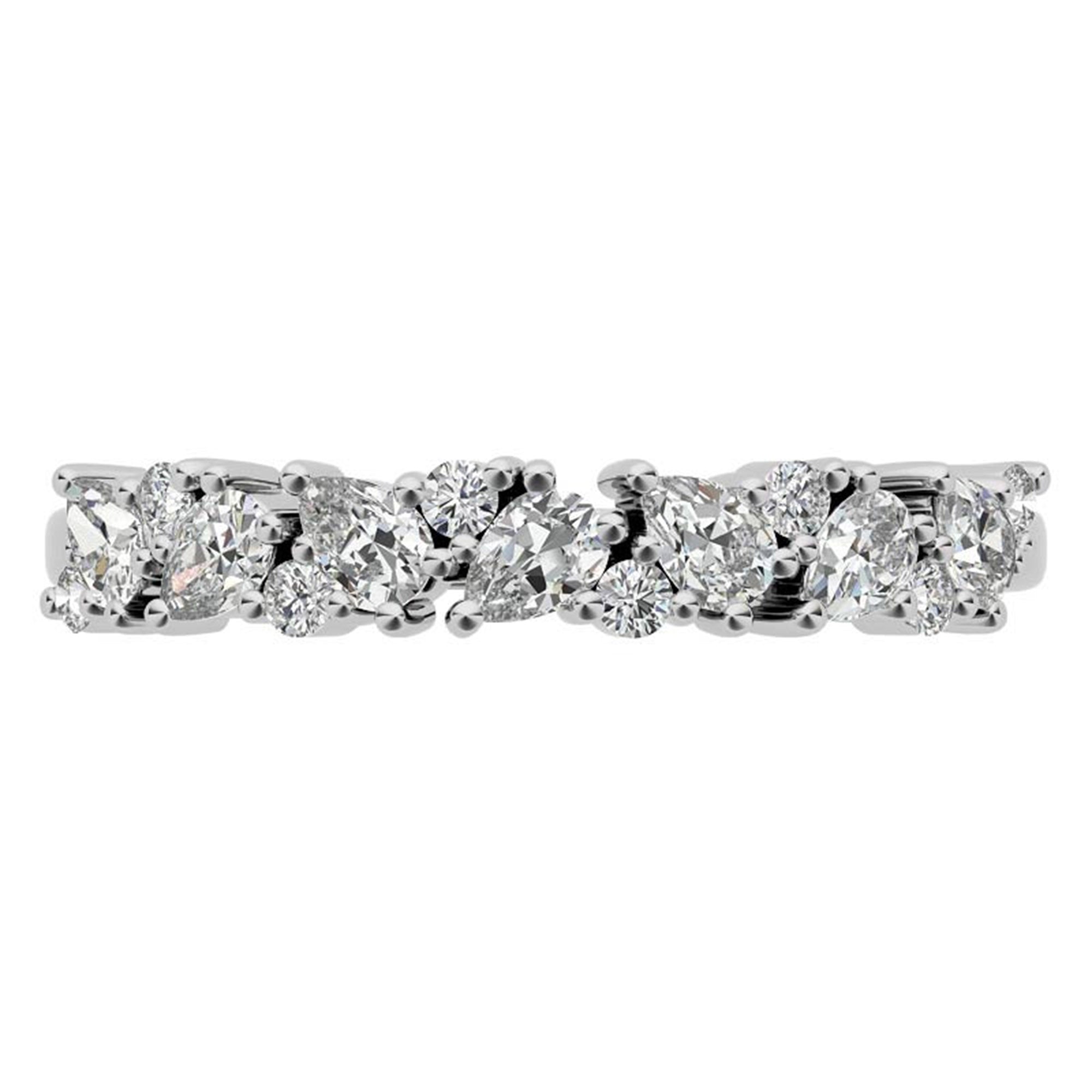 Sterling Silver Classic Adjustable Pear And Round Cut White Gold Eternity Ring For Women