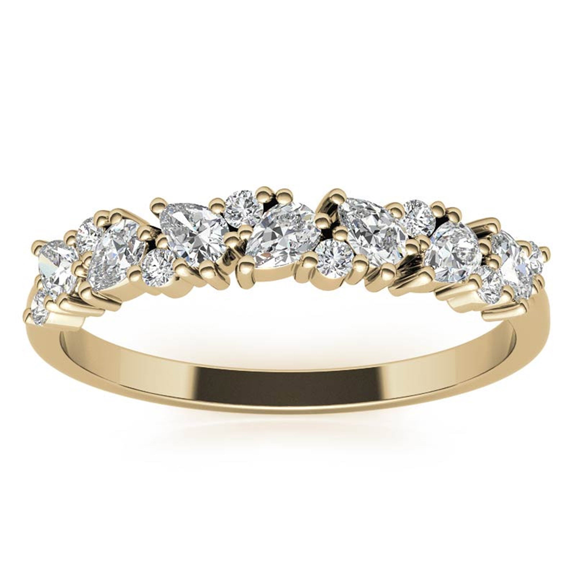 Sterling Silver Classic Adjustable Pear And Round Cut Yellow Gold Eternity Ring For Women
