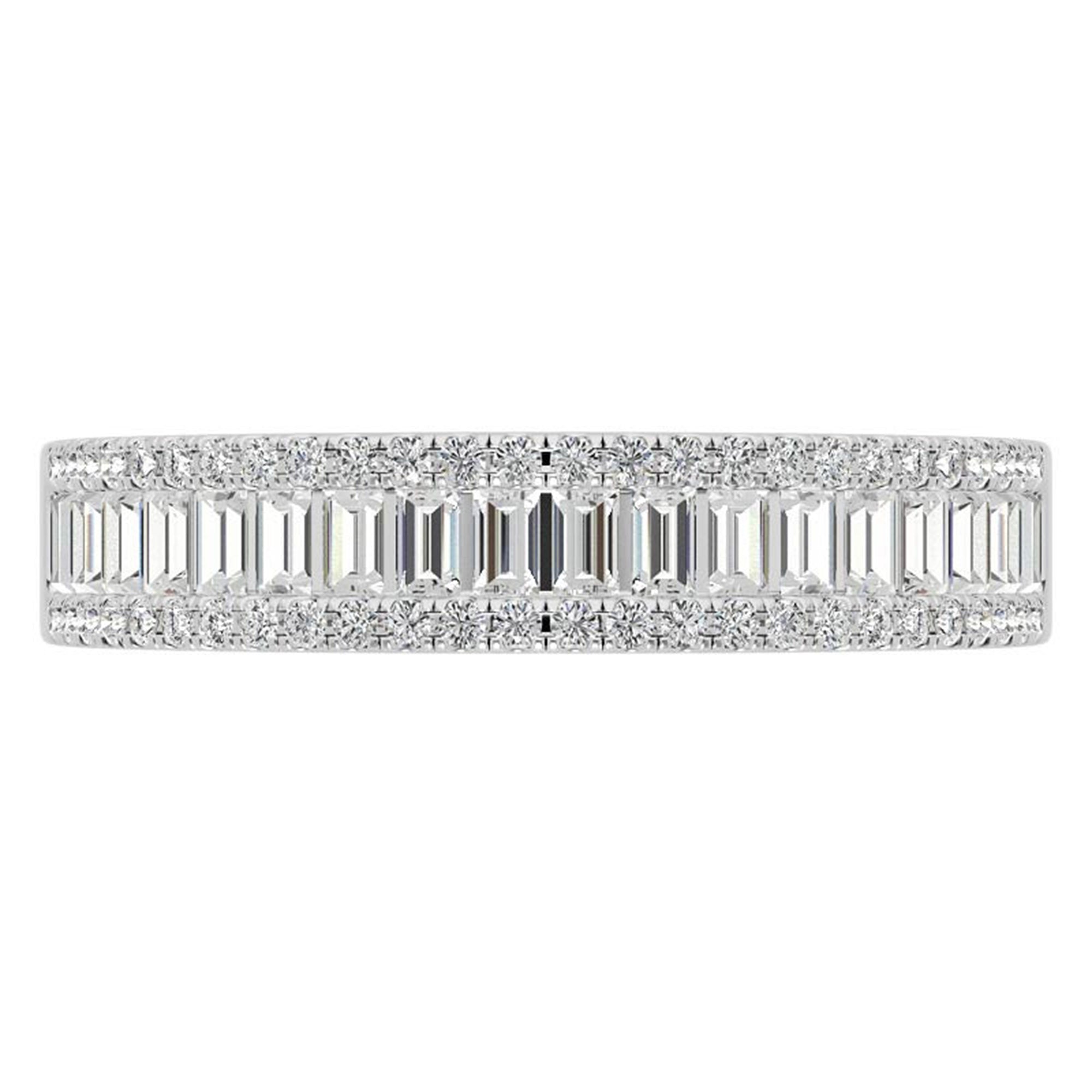 Adjustable Sterling Silver Elegant White Gold Baguette and Round Diamond Band For Women