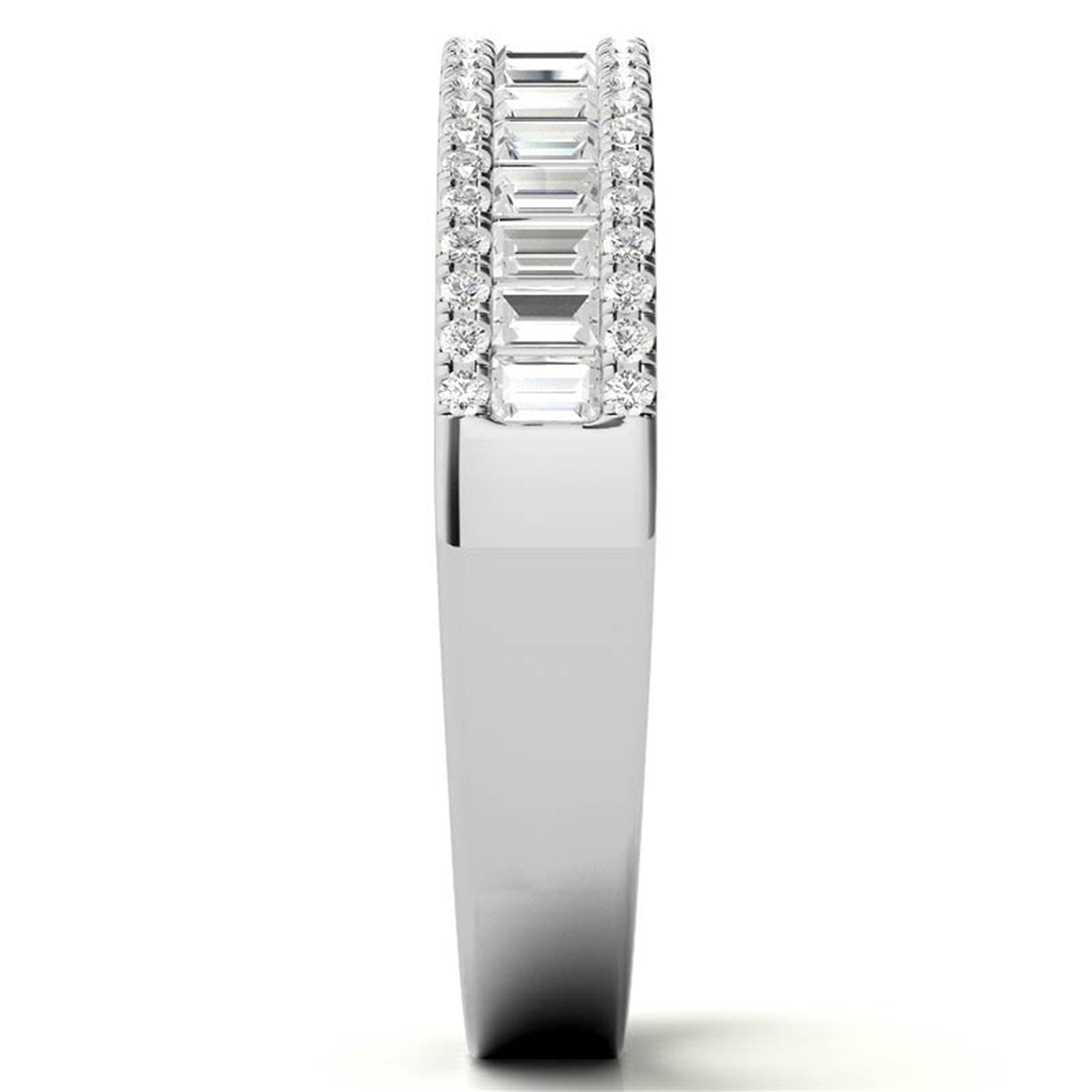 Adjustable Sterling Silver Elegant White Gold Baguette and Round Diamond Band For Women