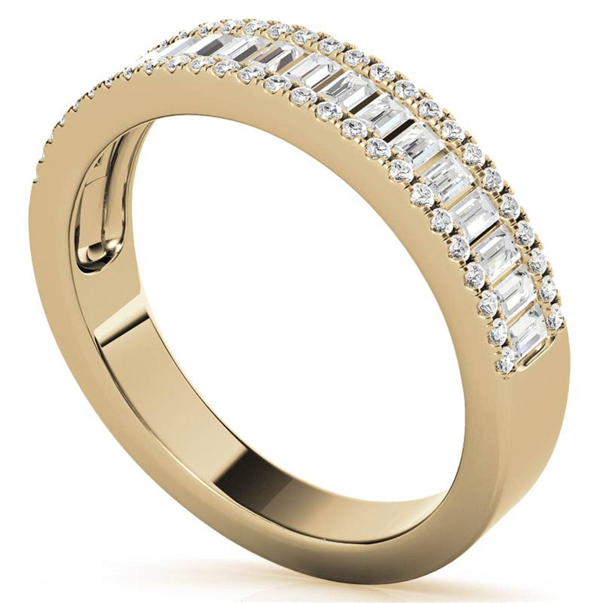 Adjustable Sterling Silver Elegant Yellow Gold Baguette and Round Diamond Band For Women