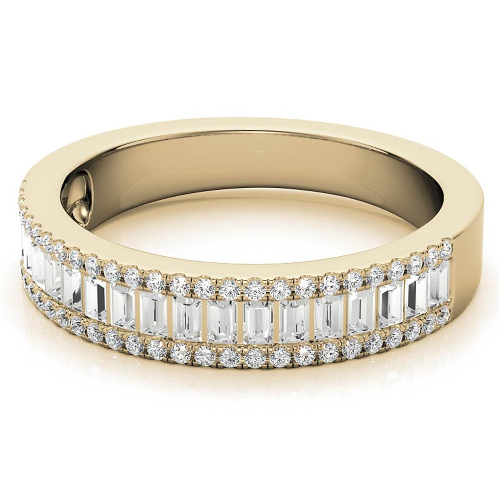 Adjustable Sterling Silver Elegant Yellow Gold Baguette and Round Diamond Band For Women